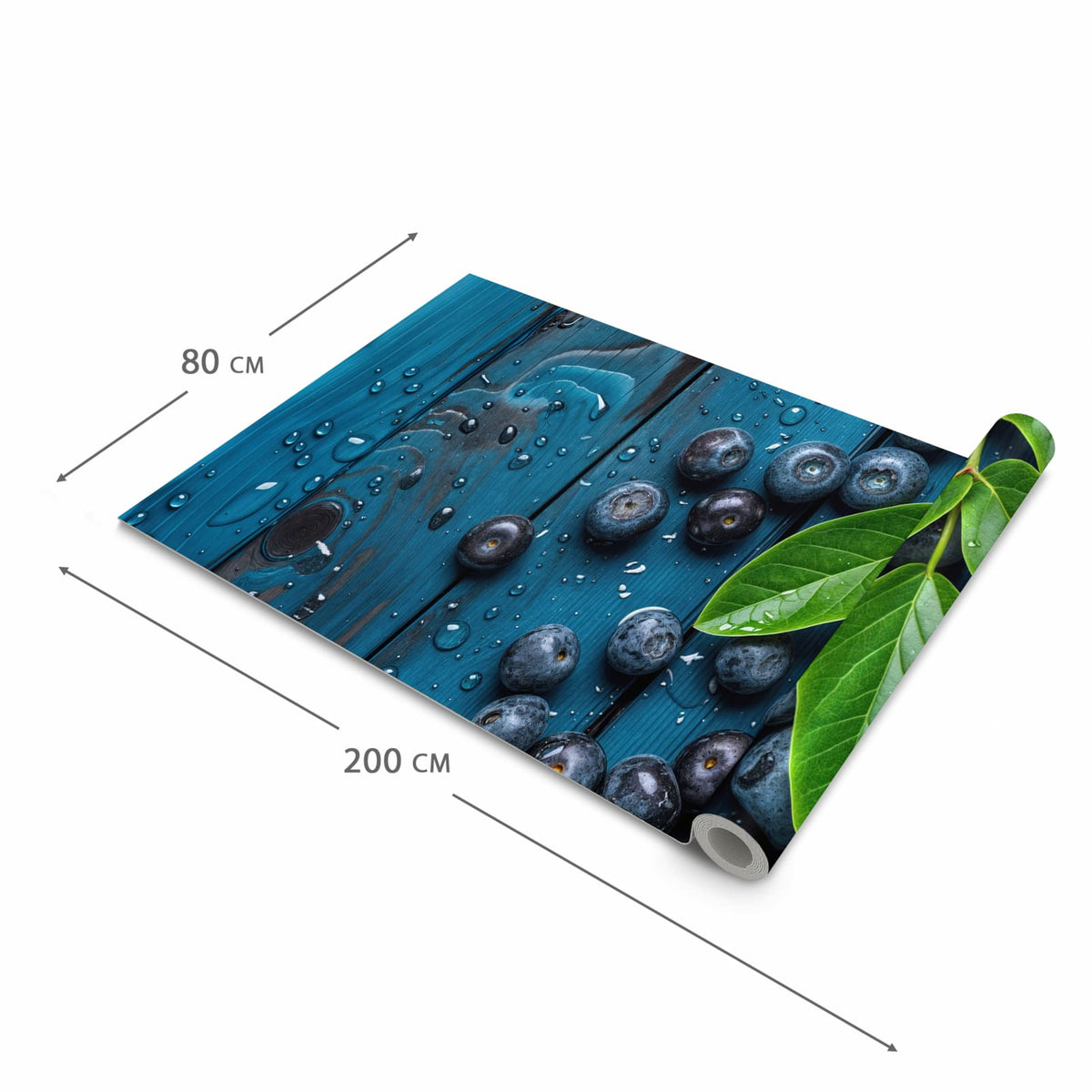 Waschbarer Bodenläufer Teppich mit Motiv Blaubeeren auf Holz in der Grösse 80x300 cm
