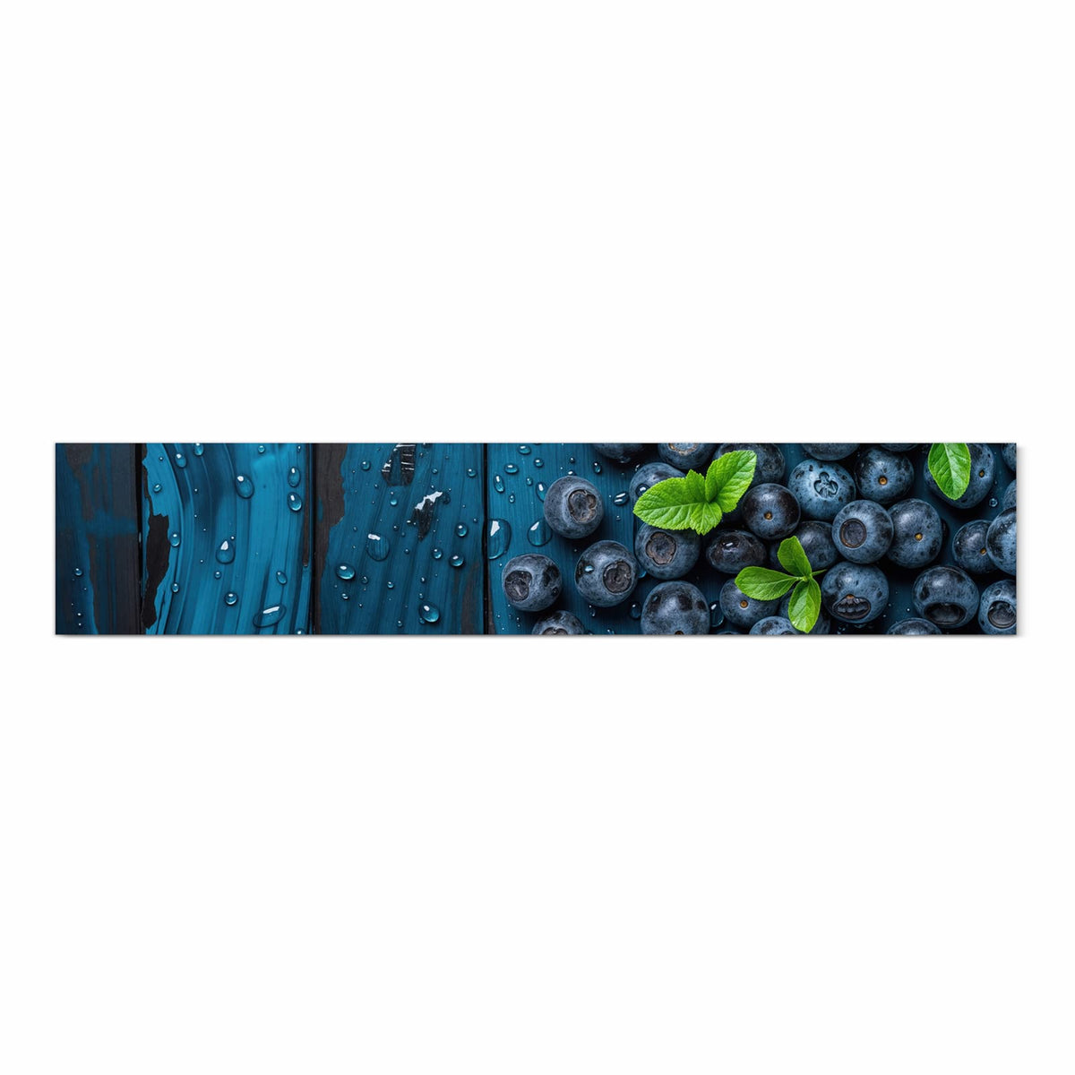 Rutschfester Küchenläufer mit Motiv Blaubeeren auf Holz in Frontansicht für angenehme Haptik