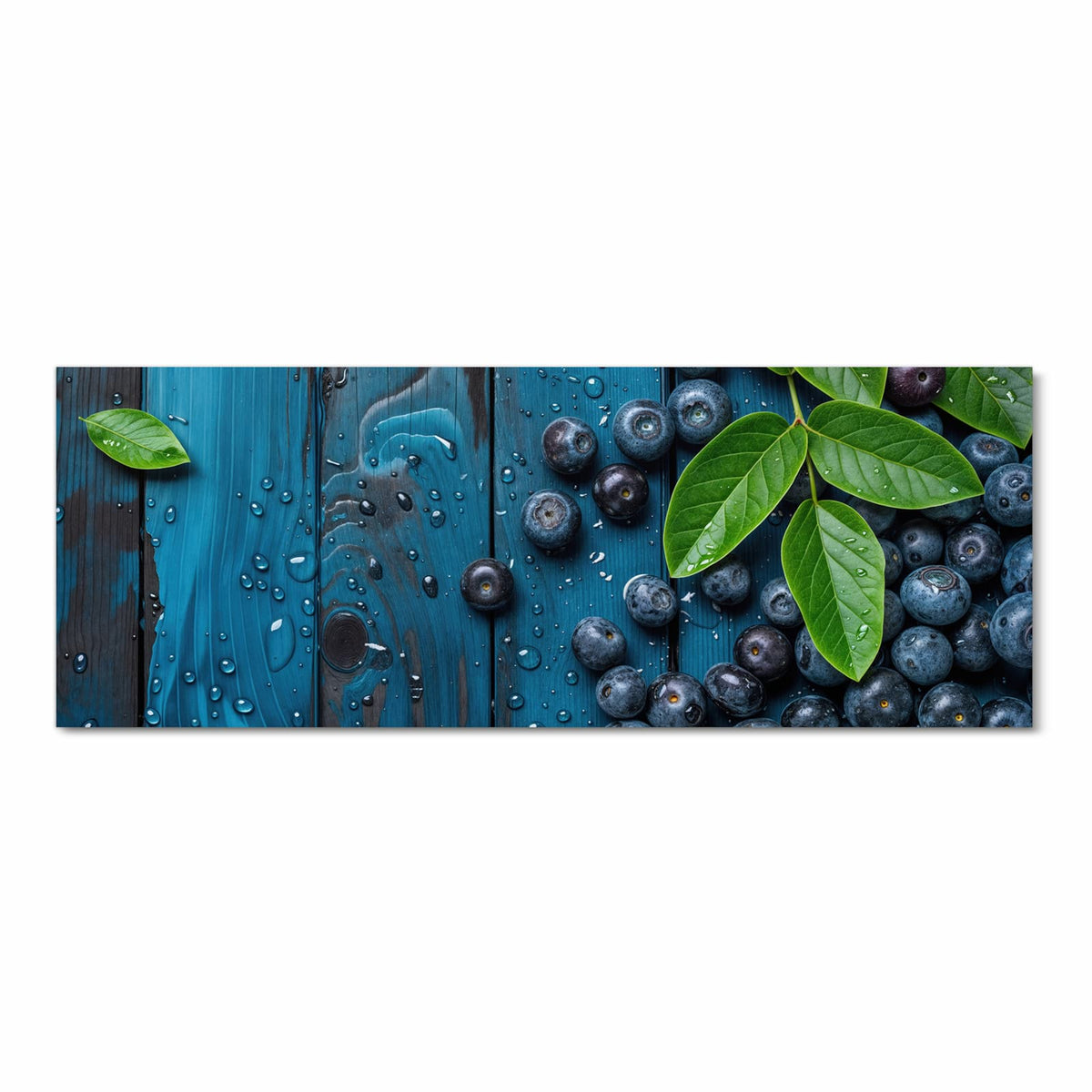 Rutschfester Küchenläufer nach Maß mit Motiv Blaubeeren auf Holz in Frontansicht