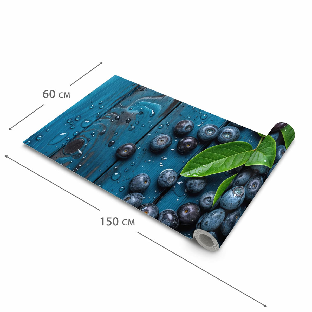 Komfortabler rutschfester Teppich mit Motiv Blaubeeren auf Holz in der Grösse 80x300 cm
