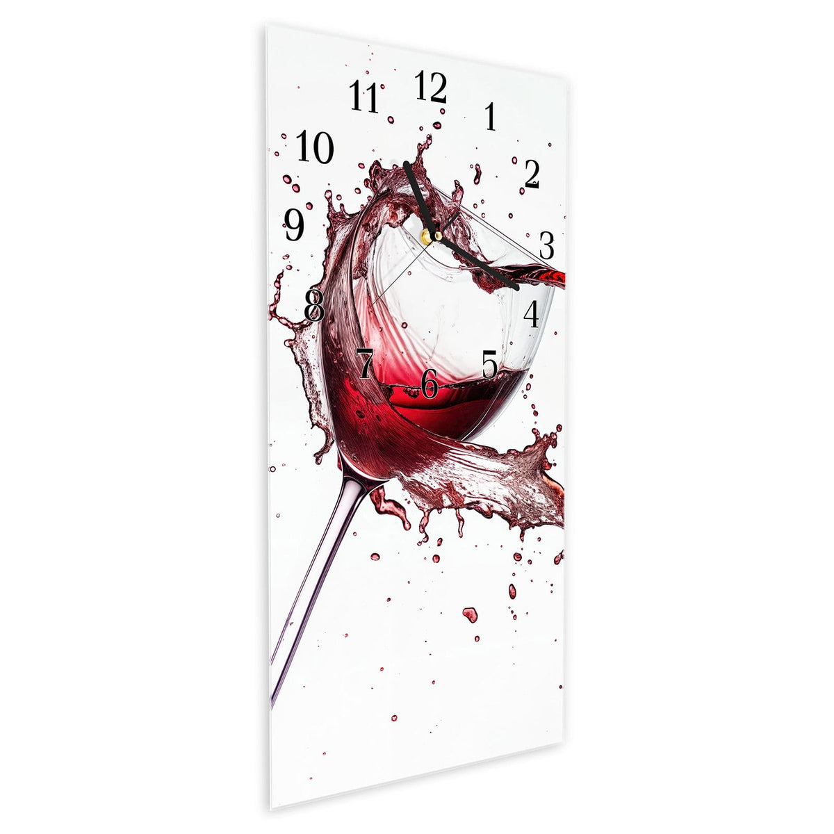 Vormontiert – mit Schwebeeffekt – Wanduhr Weingläser Herz aus Glas – Hochformat 30 × 60 cm