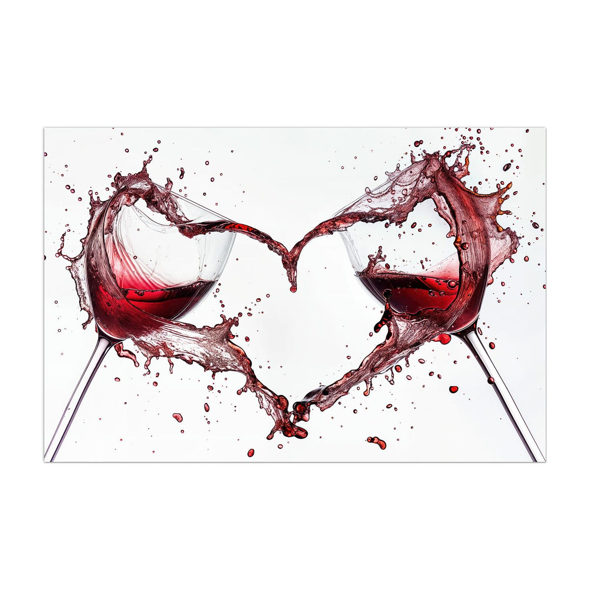 Küchenrückwand aus Glas Rotwein in Herzform im Hochformat, Motiv bildfüllend von vorn