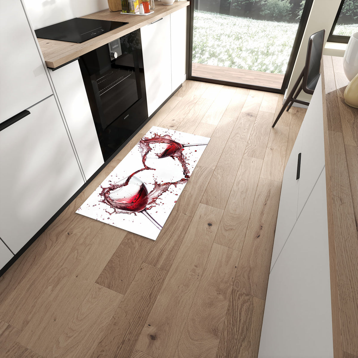 Sicherer Küchenläufer mit Motiv Weingläser Herz in moderner Küche #grösse_60 x 120 cm