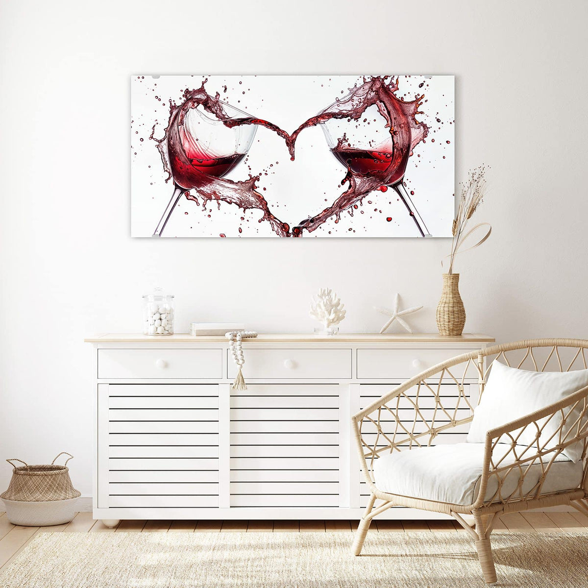 Echtglas, 4 mm – kein Acryl, keine Folie – Wandbild - Rotwein in Herzform - Querformat