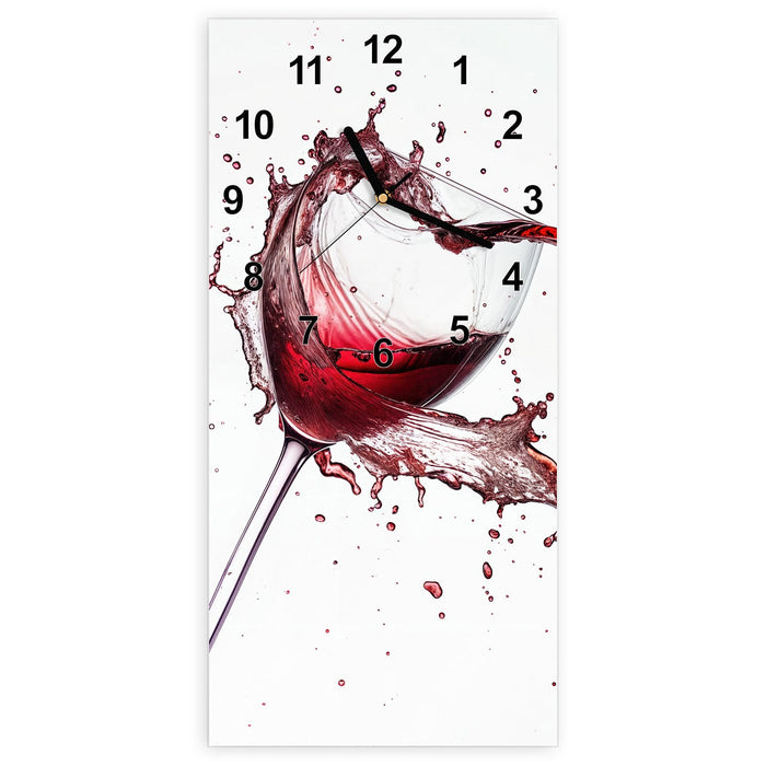 Wanduhr Weingläser Herz aus Glas – Hochformat 30 × 60 cm mit Ziffernblatt Modern
