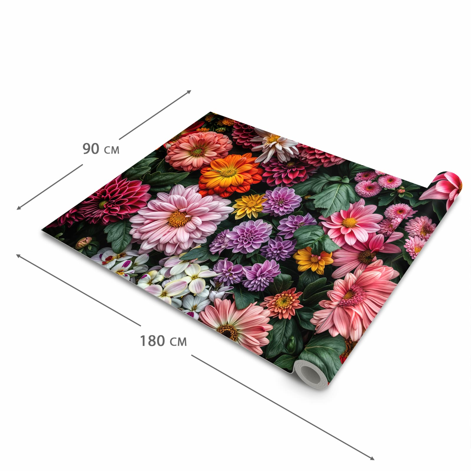 Bodenschonender Küchenteppich mit Motiv Blumenkomposition in der Grösse 80x280 cm