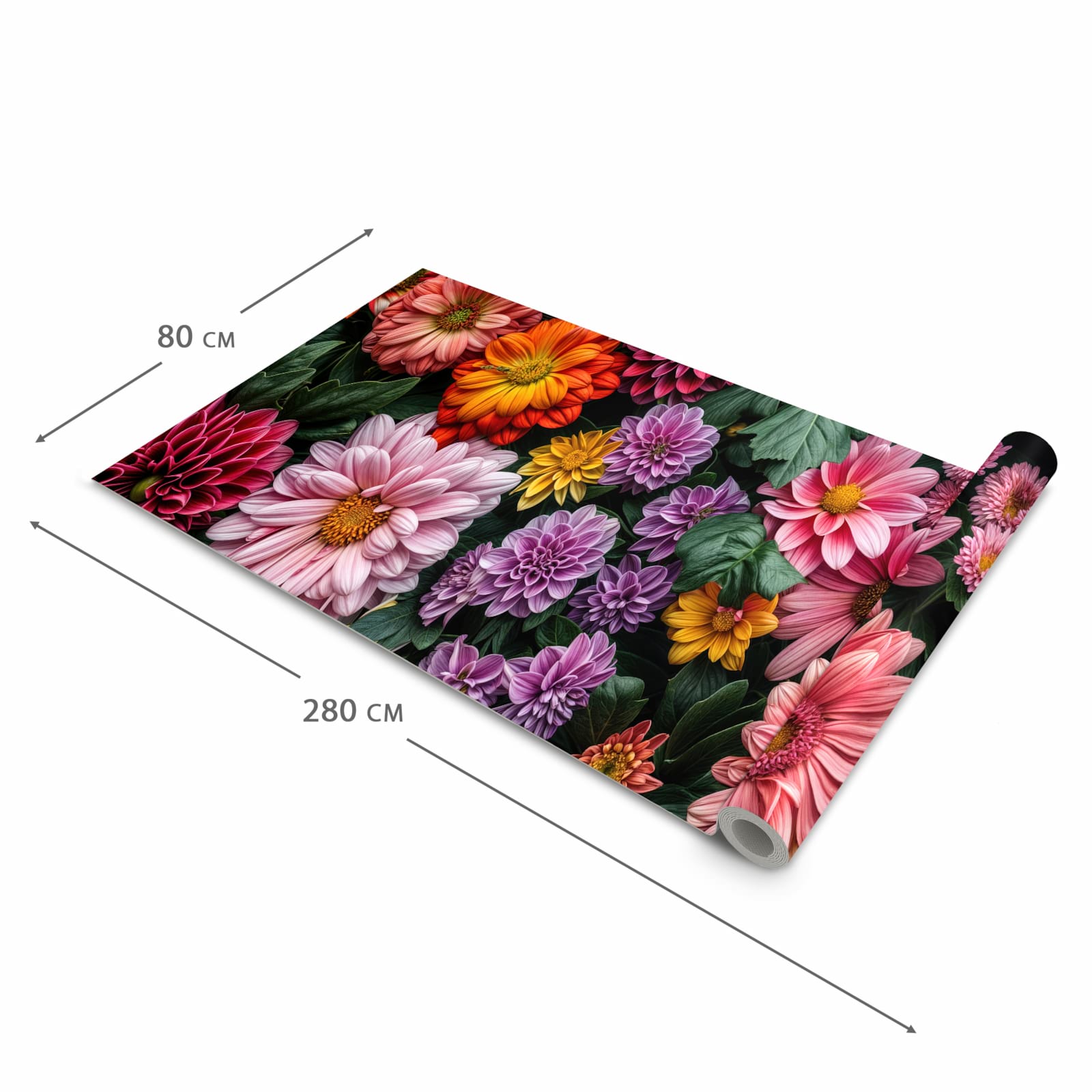 Bodenschonender Küchenteppich mit Motiv Blumenkomposition in der Grösse 80x280 cm