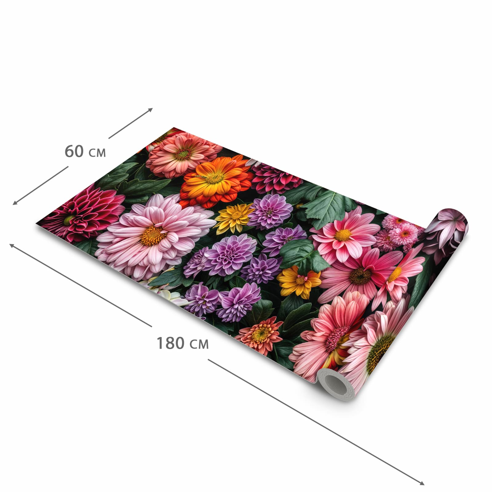 Abwaschbarer Küchenläufer mit Motiv Blumenkomposition in der Größe 80x280 cm für angenehme Haptik