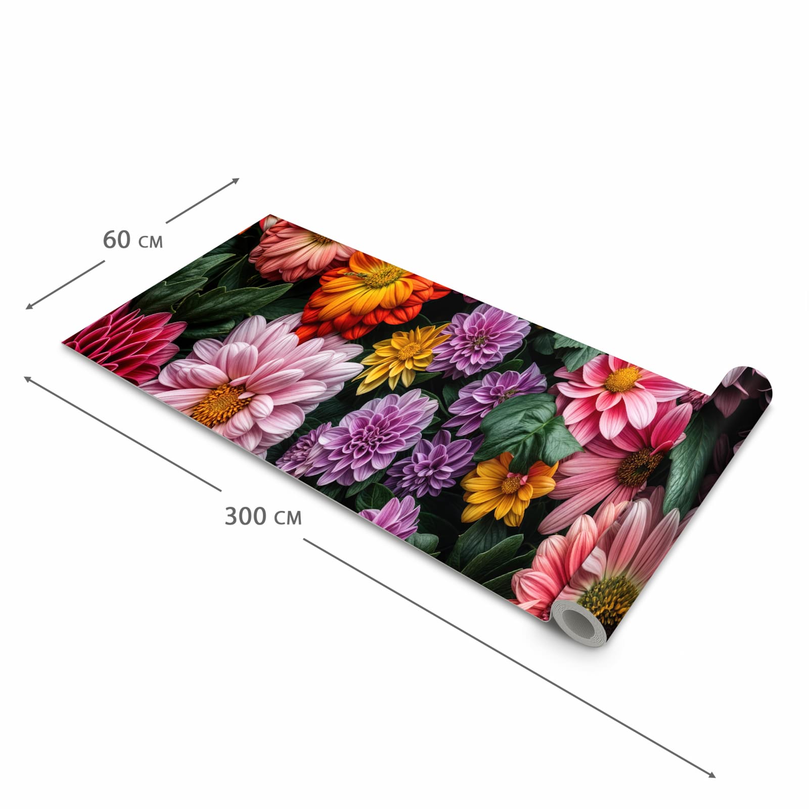 Waschbarer Küchenteppich mit Motiv Blumenkomposition in der Größe 80x280 cm