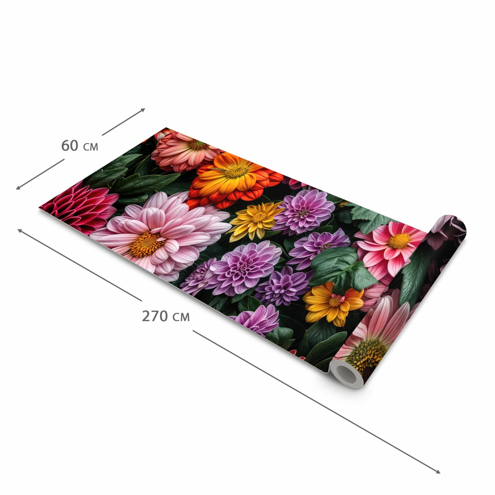 Strapazierfähiger Küchenläufer mit Motiv Blumenkomposition in der Grösse 80x280 cm