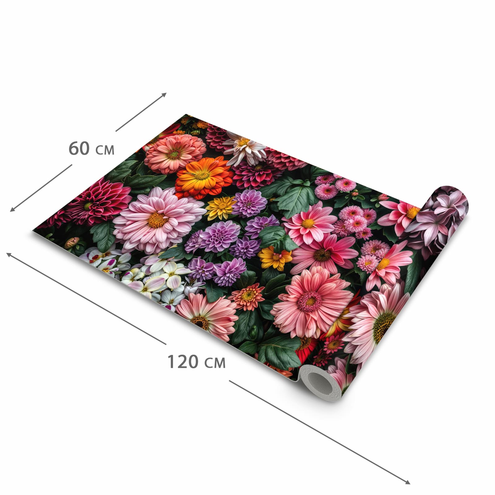 Waschbarer rutschfester Küchenläufer mit Motiv Blumenkomposition in der Grösse 80x280 cm