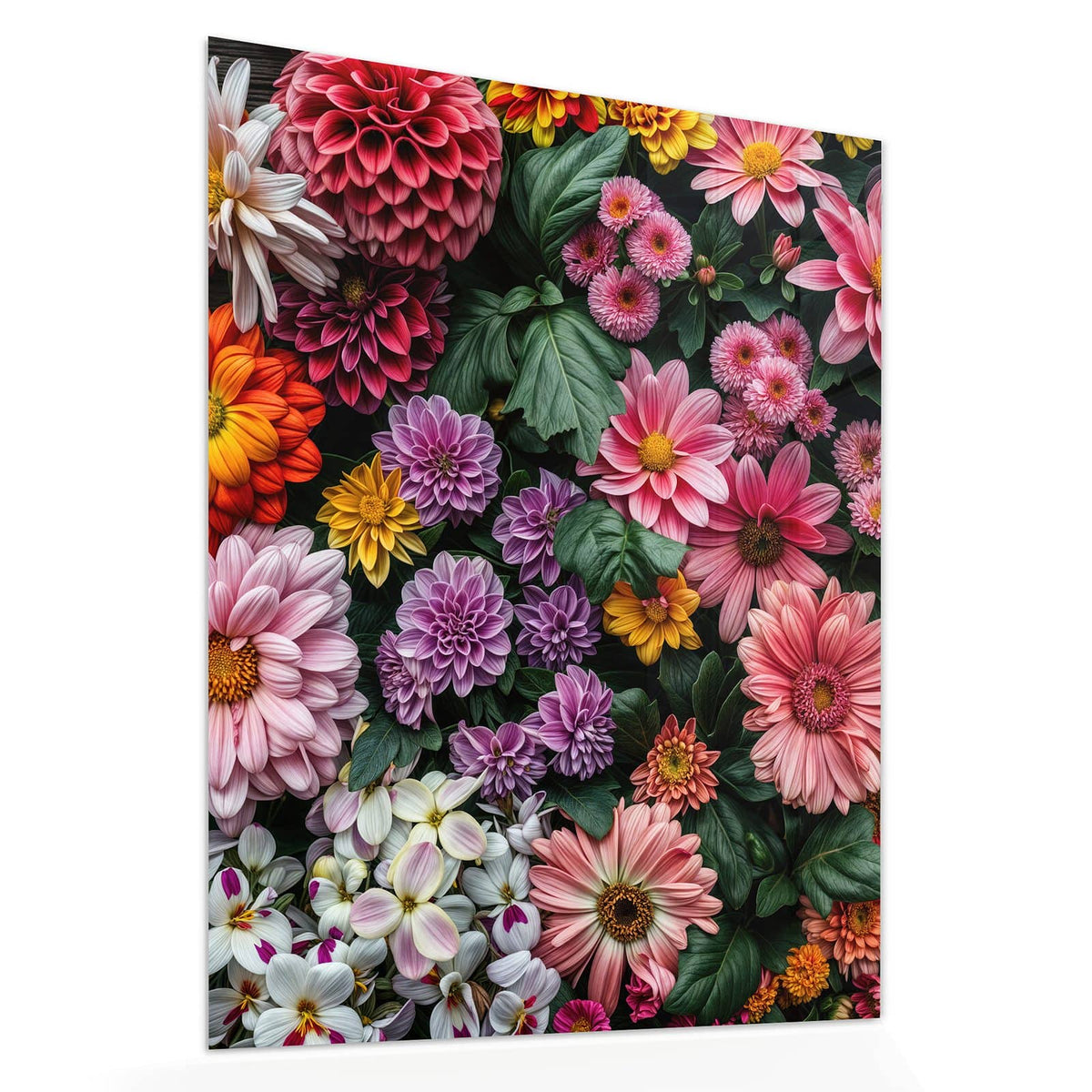 Echtglas, 4 mm – kein Acryl, keine Folie – Wandbild - Bunter Blütenteppich - Hochformat