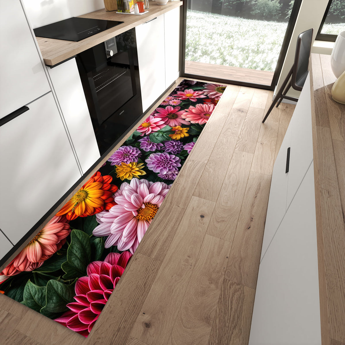 13 Größen – von 60 × 90 bis 80 × 300 cm – Küchenläufer - Bunter Blütenteppich