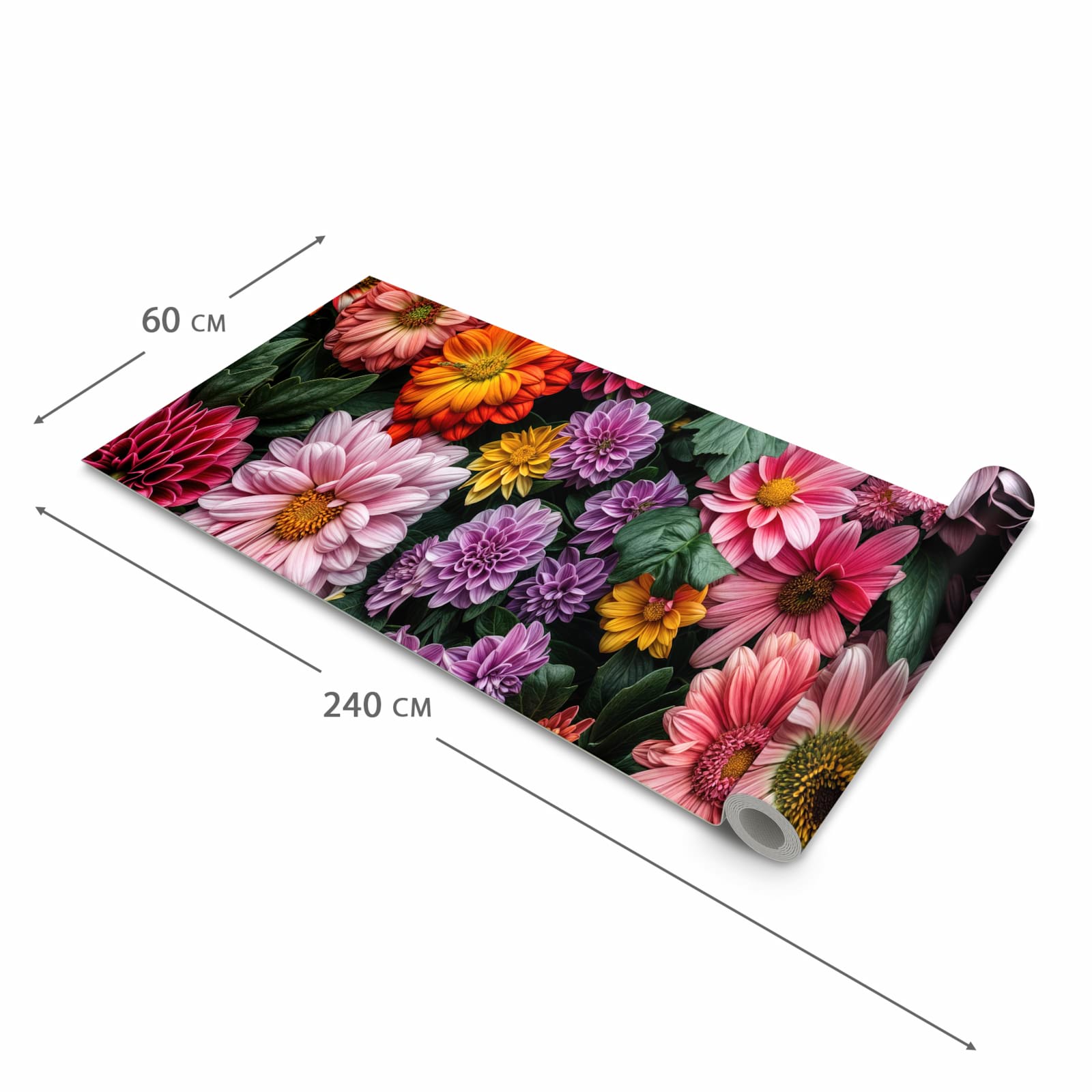 Hygienischer abwaschbarer Küchenteppich mit Motiv Blumenkomposition in der Grösse 80x280 cm