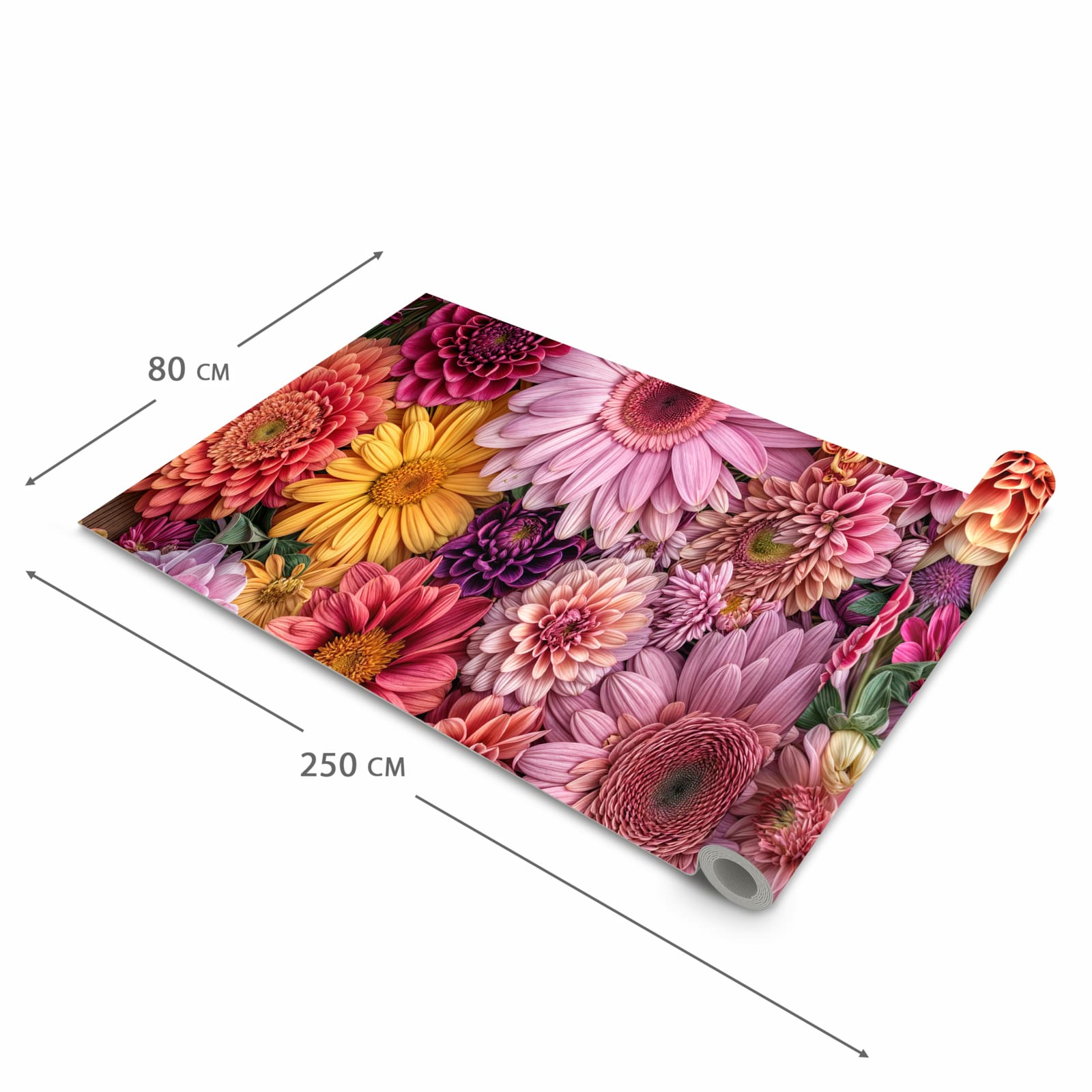 Geruchsneutraler rutschfester Küchenläufer mit Motiv Bunte Blumenpracht in der Grösse 80x280 cm