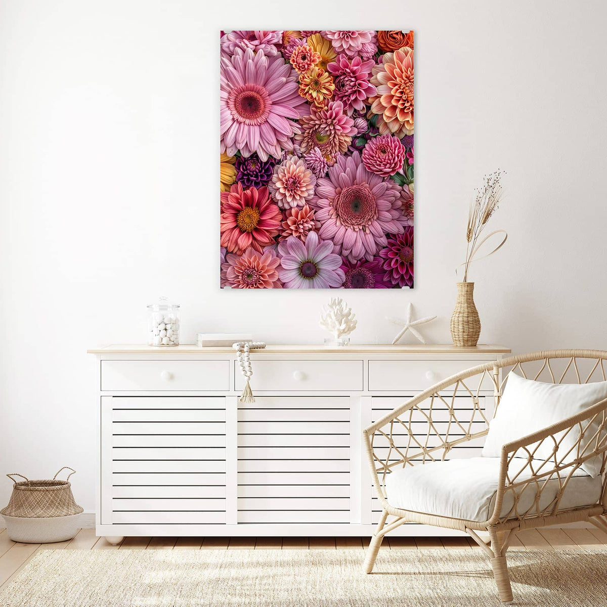 Aufhängung liegt bei – Motiv später wechselbar – Wandbild - Rosa Blütenteppich - Hochformat