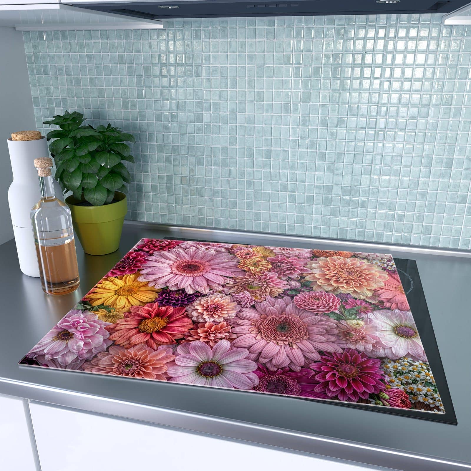 1-teilige Glasplatte für Herd mit Bunte Blumenpracht-Motiv auf dem Ceranfeld