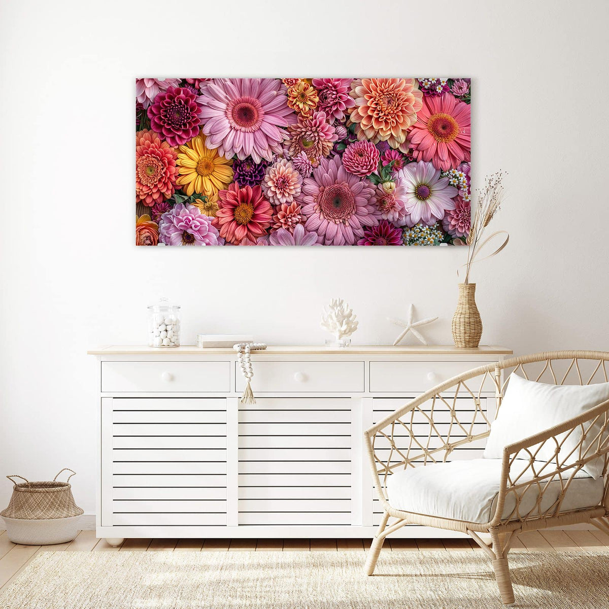 Echtglas, 4 mm – kein Acryl, keine Folie – Wandbild - Rosa Blütenteppich - Querformat