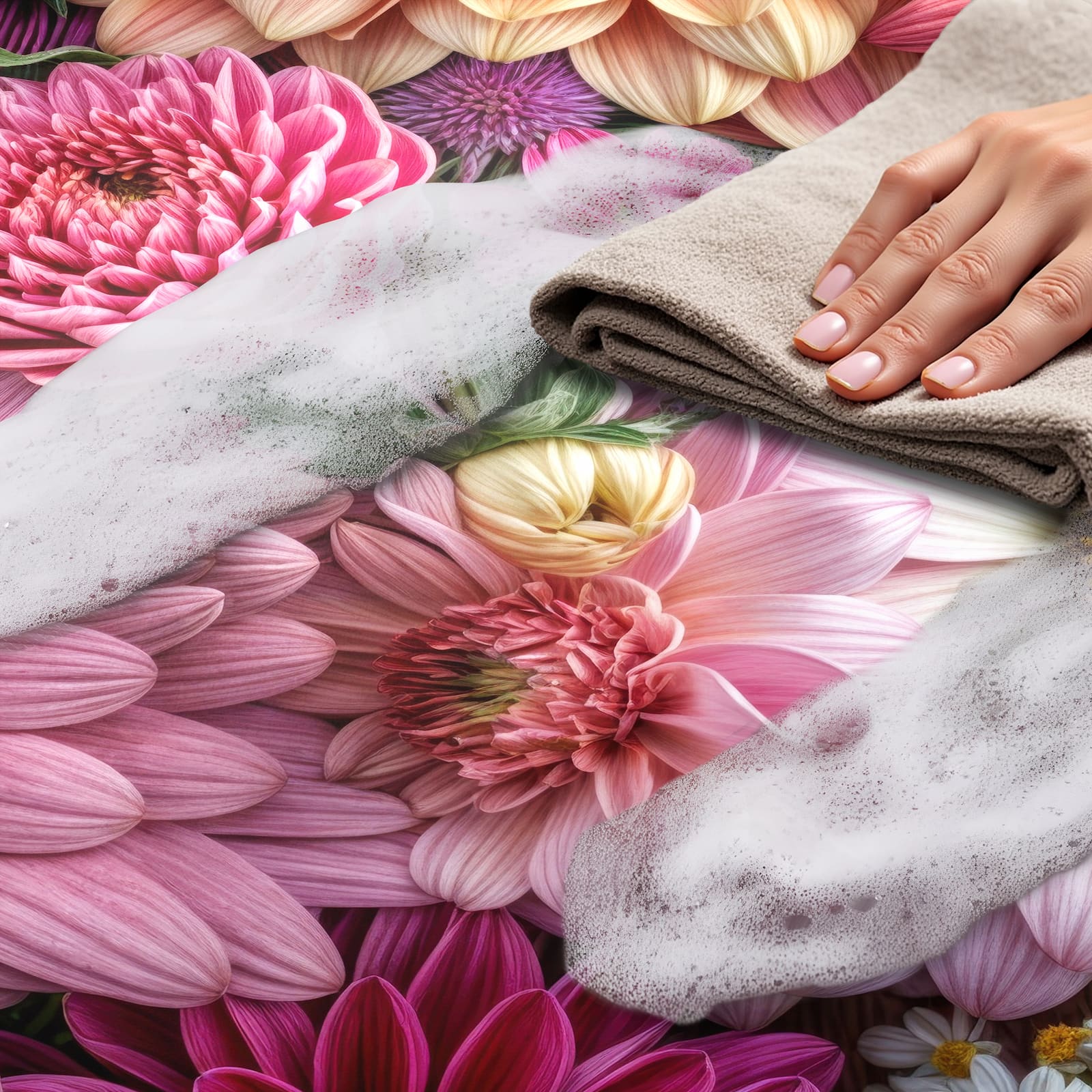 Rutschfester Küchenläufer mit Motiv Bunte Blumenpracht, einfach zu reinigen