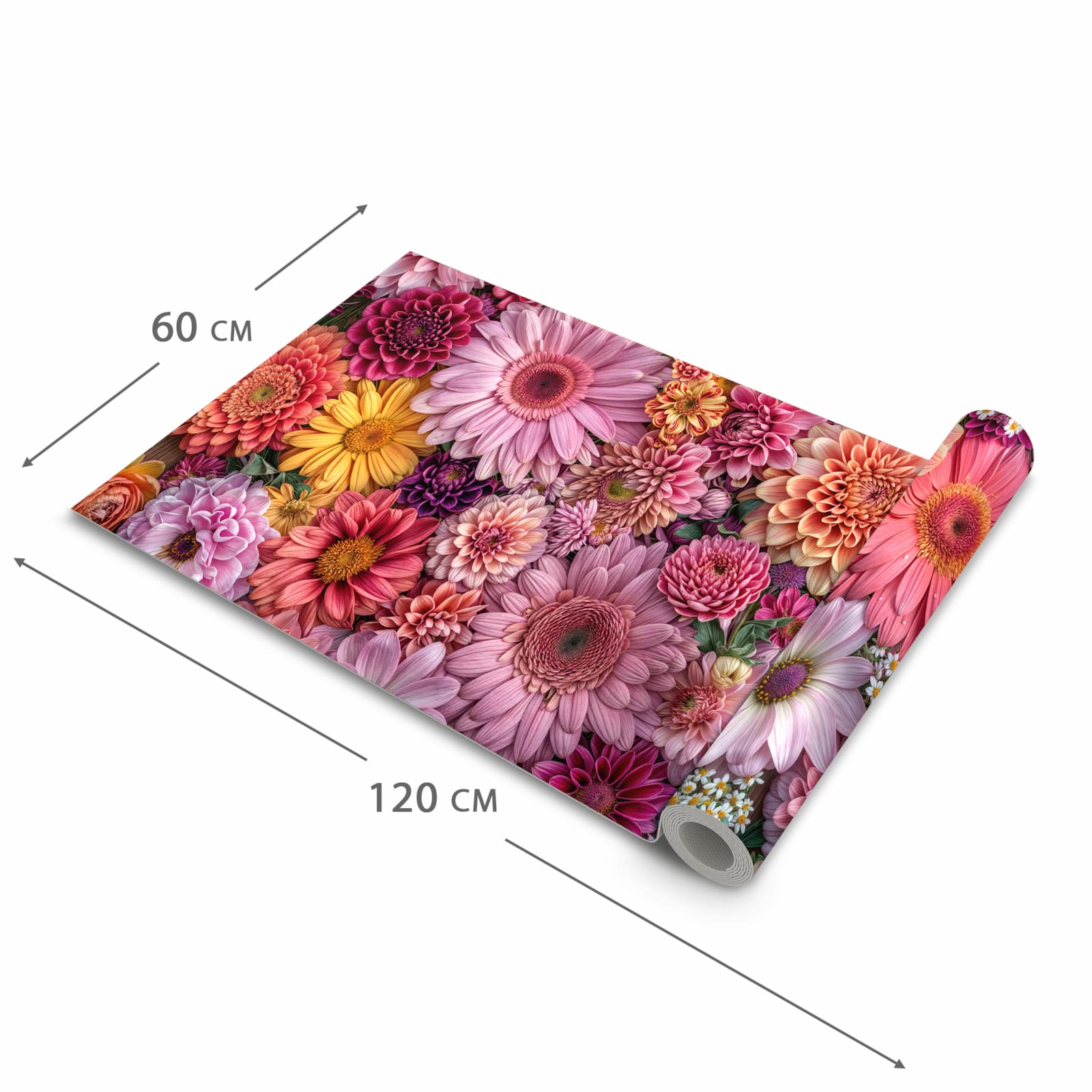 Zeitsparender großer Küchenteppich mit Motiv Bunte Blumenpracht in der Größe 80x280 cm