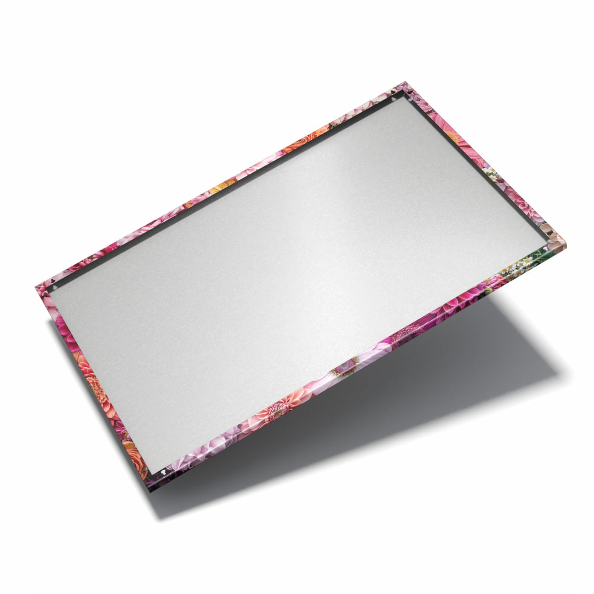 Nur 7 mm – liegt eng an der Wand – Metall Magnettafel - Rosa Blütenteppich