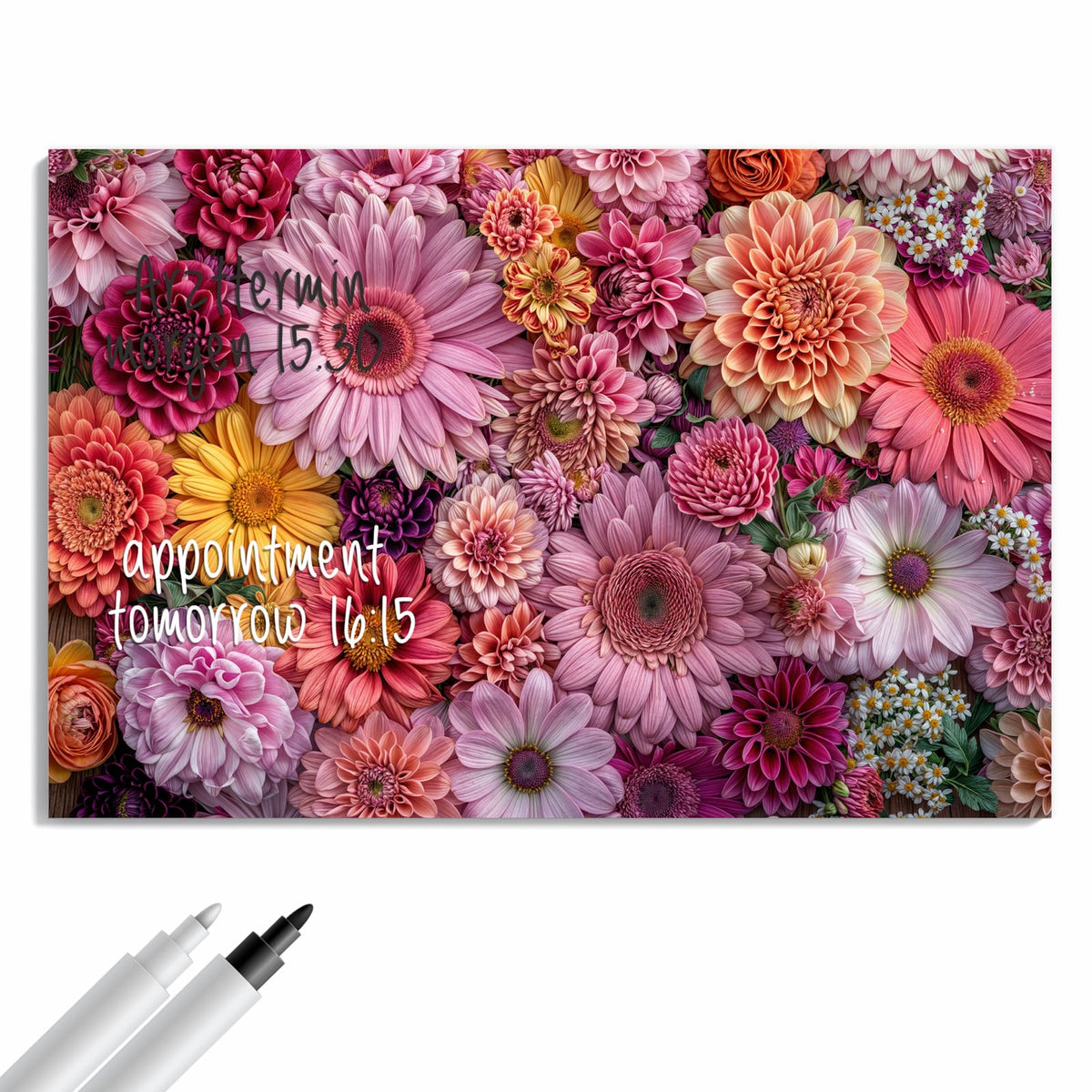 Beschreiben, abwischen, anheften – Metall Magnettafel - Rosa Blütenteppich