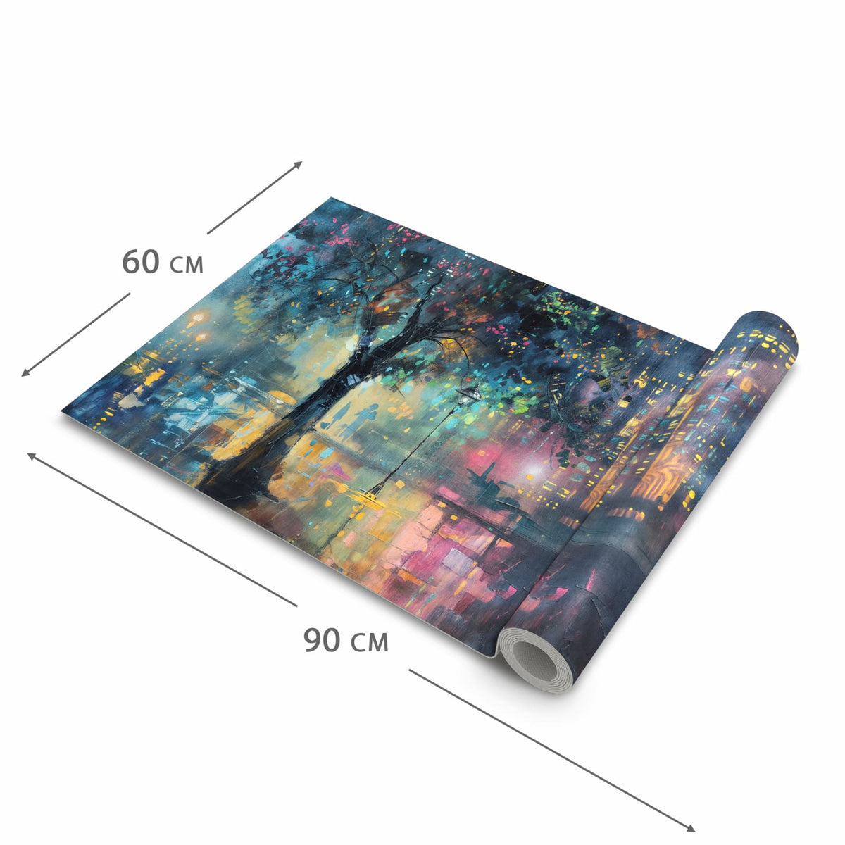 Feuchtigkeitsresistenter Küchenteppich mit Motiv Regen in der Stadt in der Grösse 80x250 cm