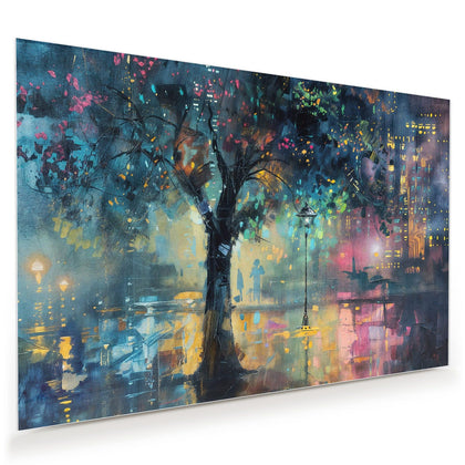 Wandbild mit dem Motiv Stadtbaum bei Nacht
