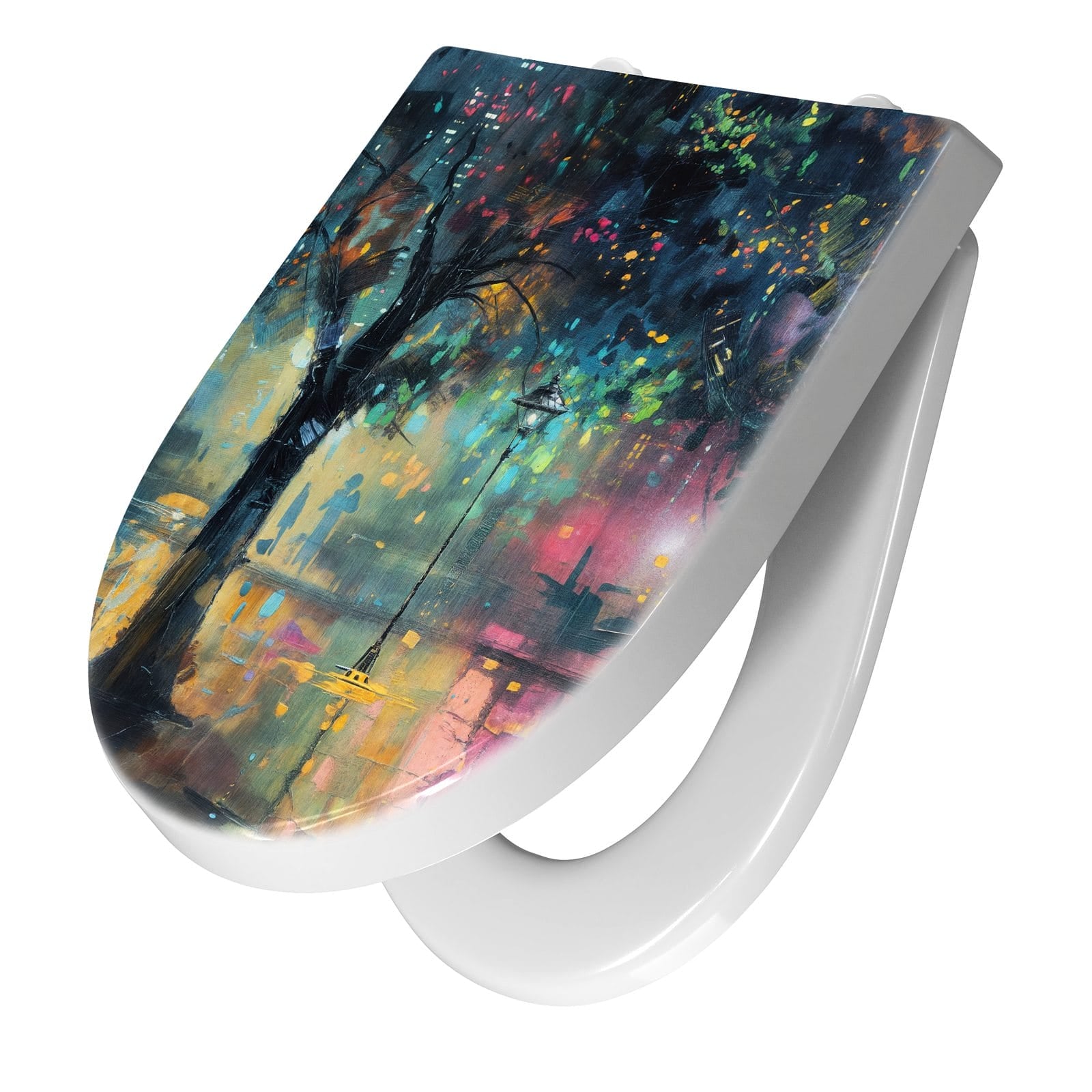 WC-Sitz mit Absenkautomatik Regen in der Stadt