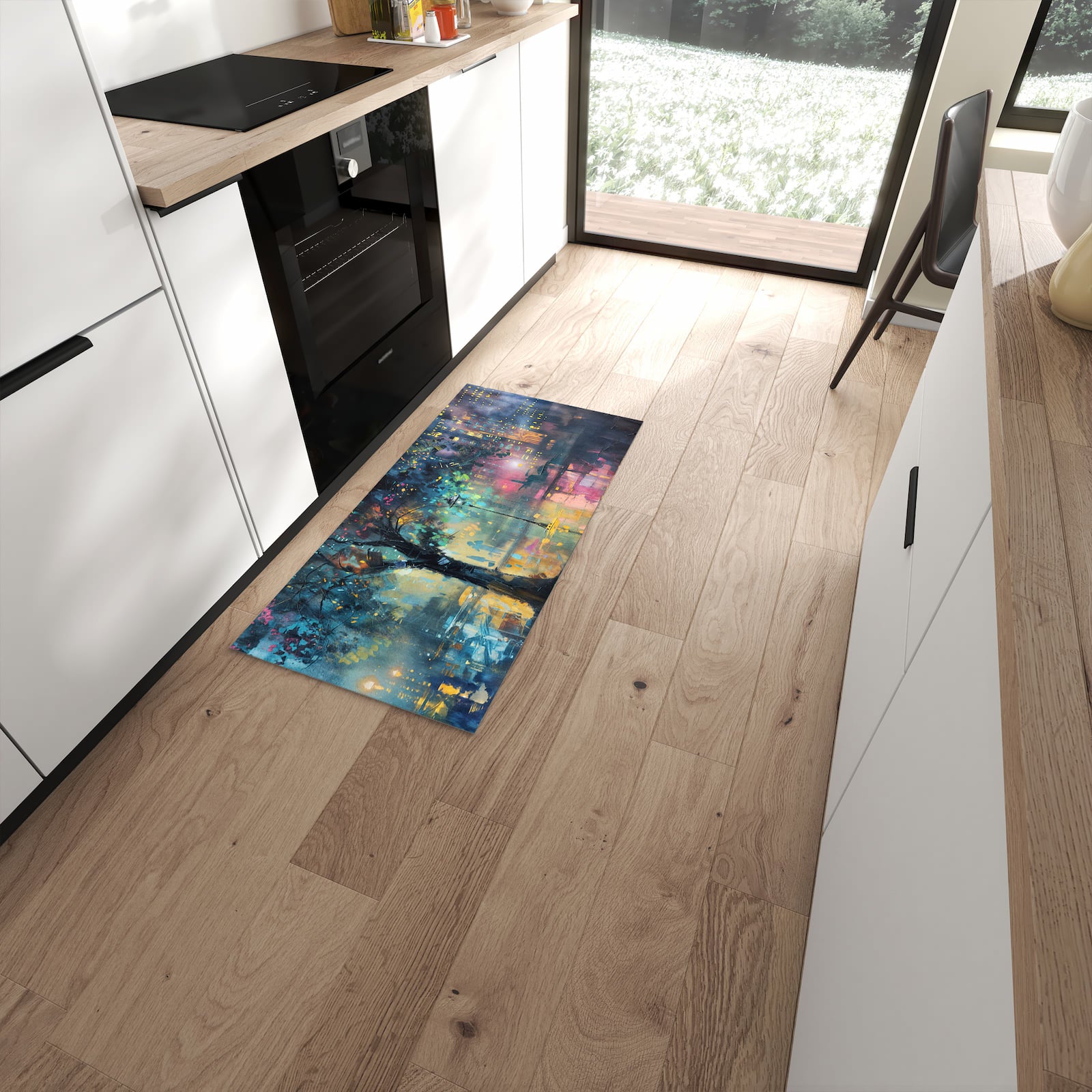 Hygienischer Läufer für die Küche mit Motiv Regen in der Stadt in moderner Küche #grösse_60 x 120 cm