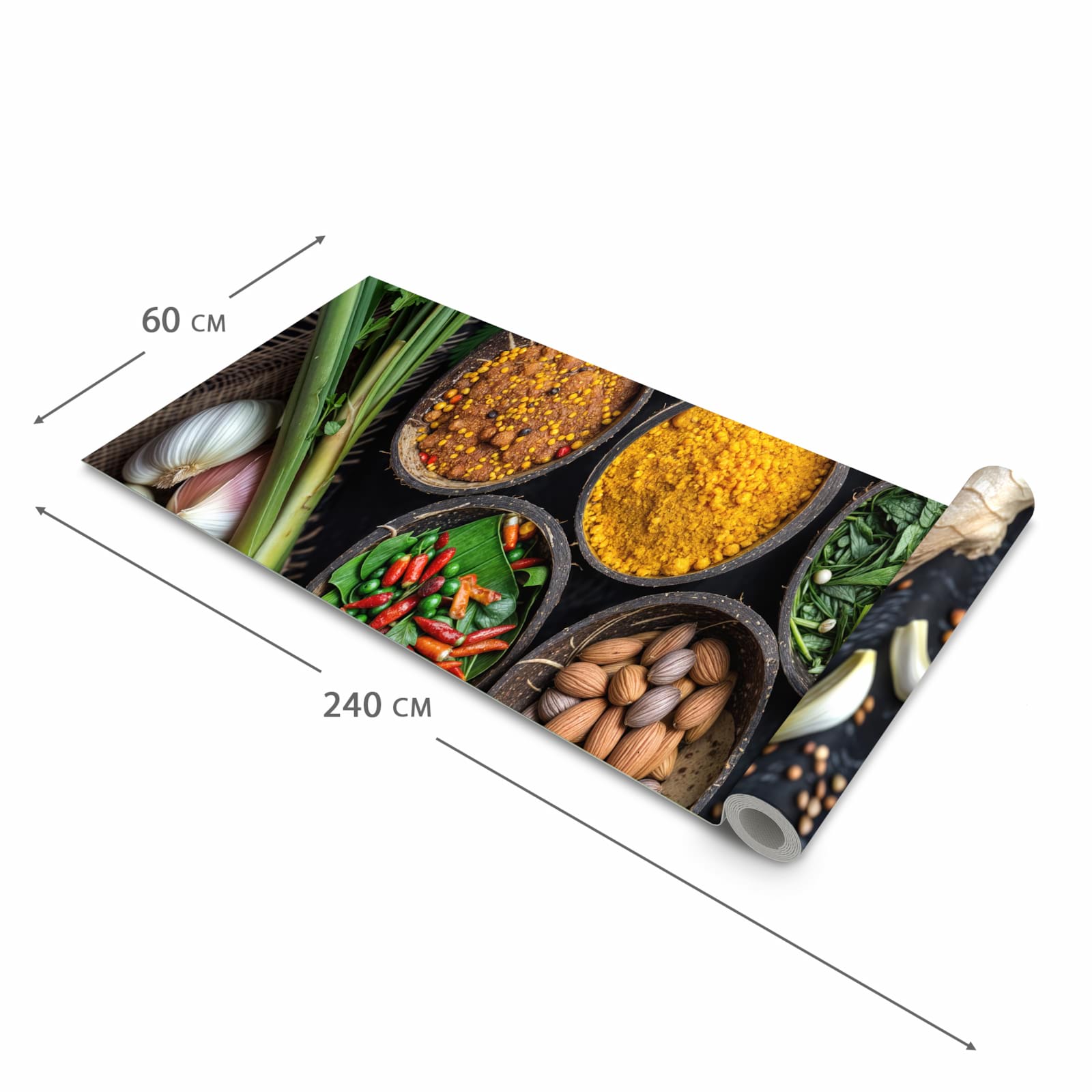 Wasserabweisender Küchenläufer mit Motiv Gewürz Variationen in der Grösse 80x250 cm