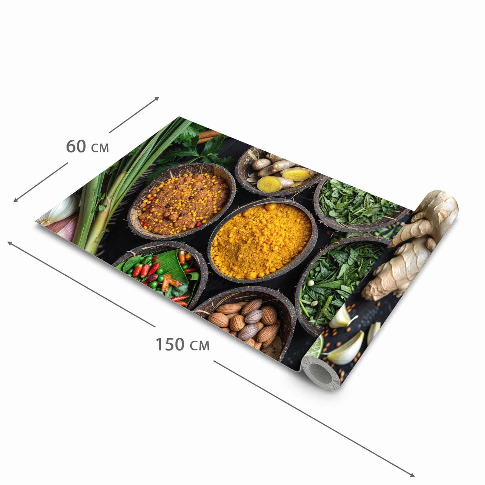 UV-beständiger Küchenvorleger mit Motiv Gewürz Variationen in der Größe 80x250 cm