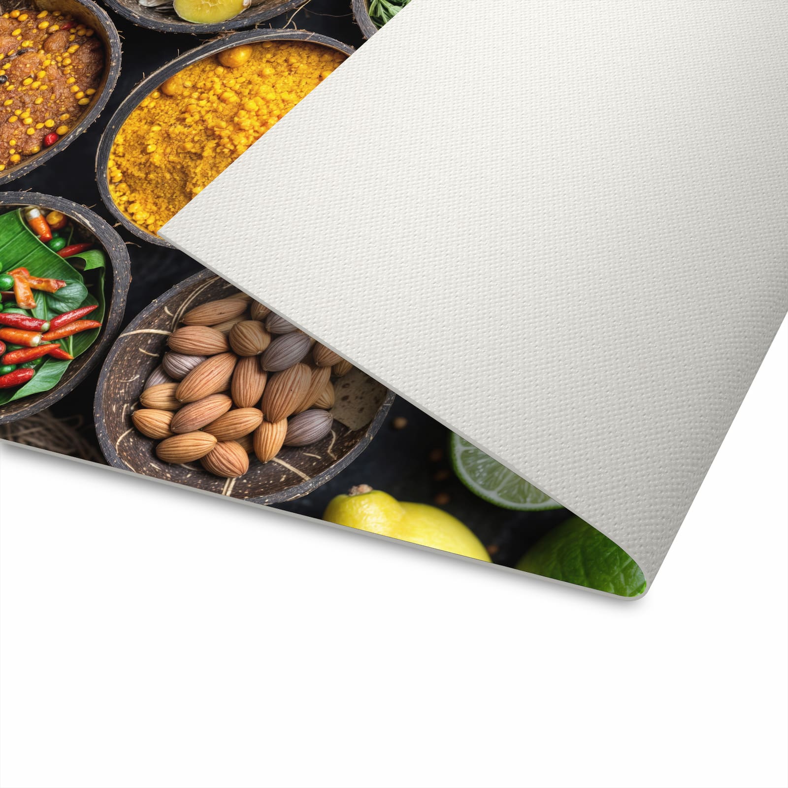 Waschbarer Küchenläufer mit Motiv Gewürz Variationen in der Unterseite