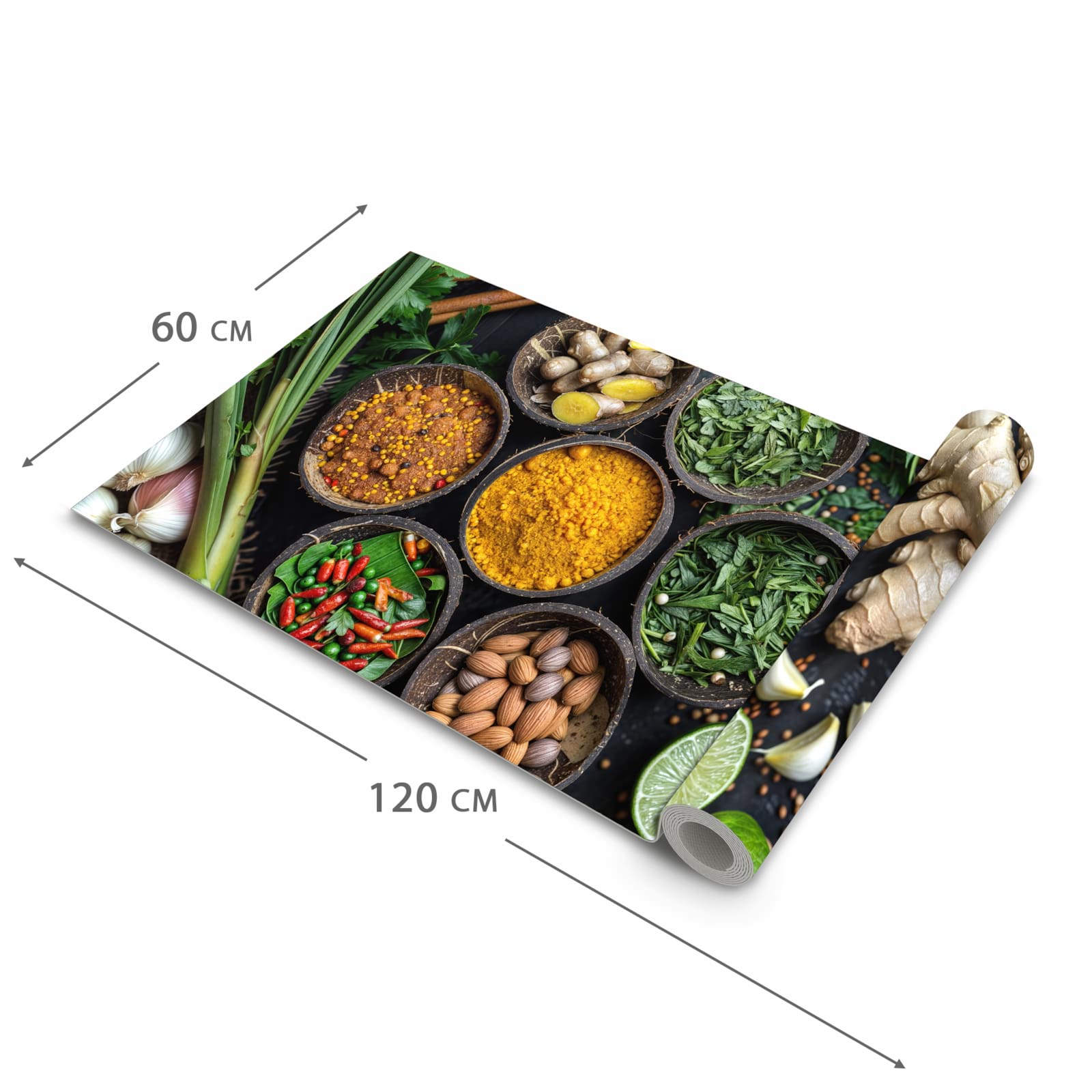 Abriebfester Küchenläufer mit Motiv Gewürz Variationen in der Grösse 80x250 cm