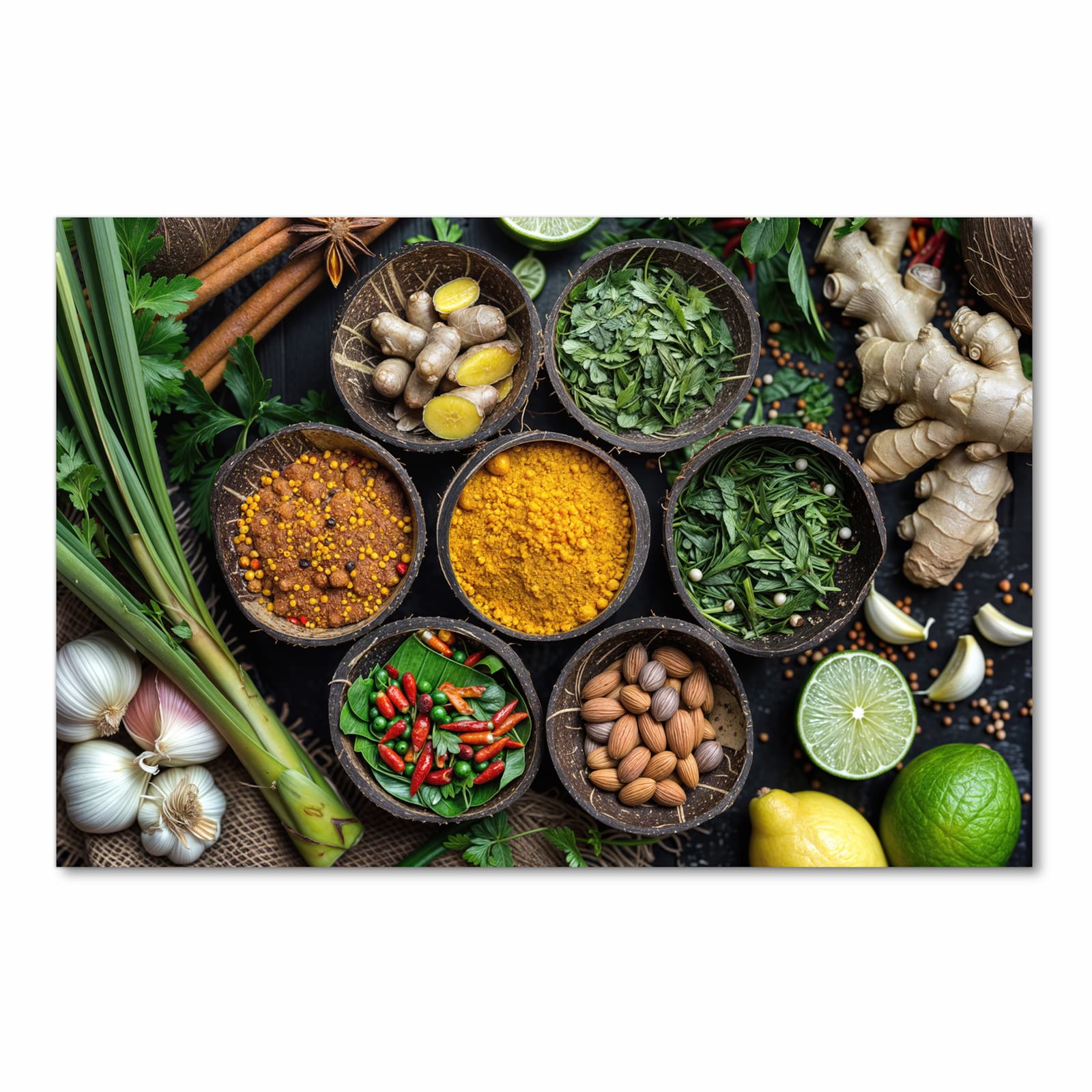 Strapazierfähiger rutschfester Küchenläufer mit Motiv Gewürz Variationen in Frontansicht