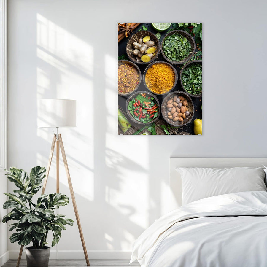 Maße Wandbild - Gewürze in Kokosschalen - Hochformat