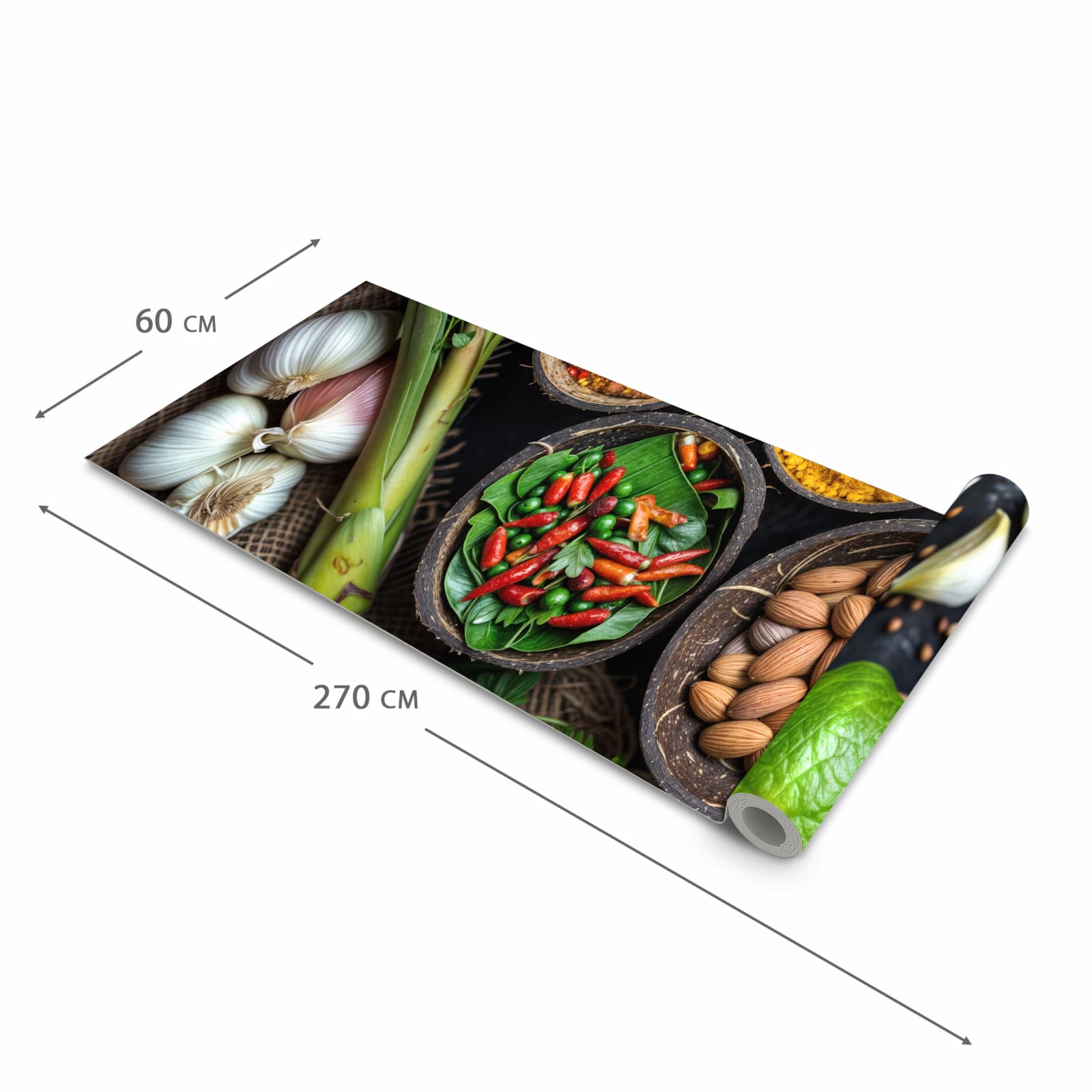 Fleckenresistenter Küchenläufer mit Motiv Gewürz Variationen in der Grösse 80x250 cm