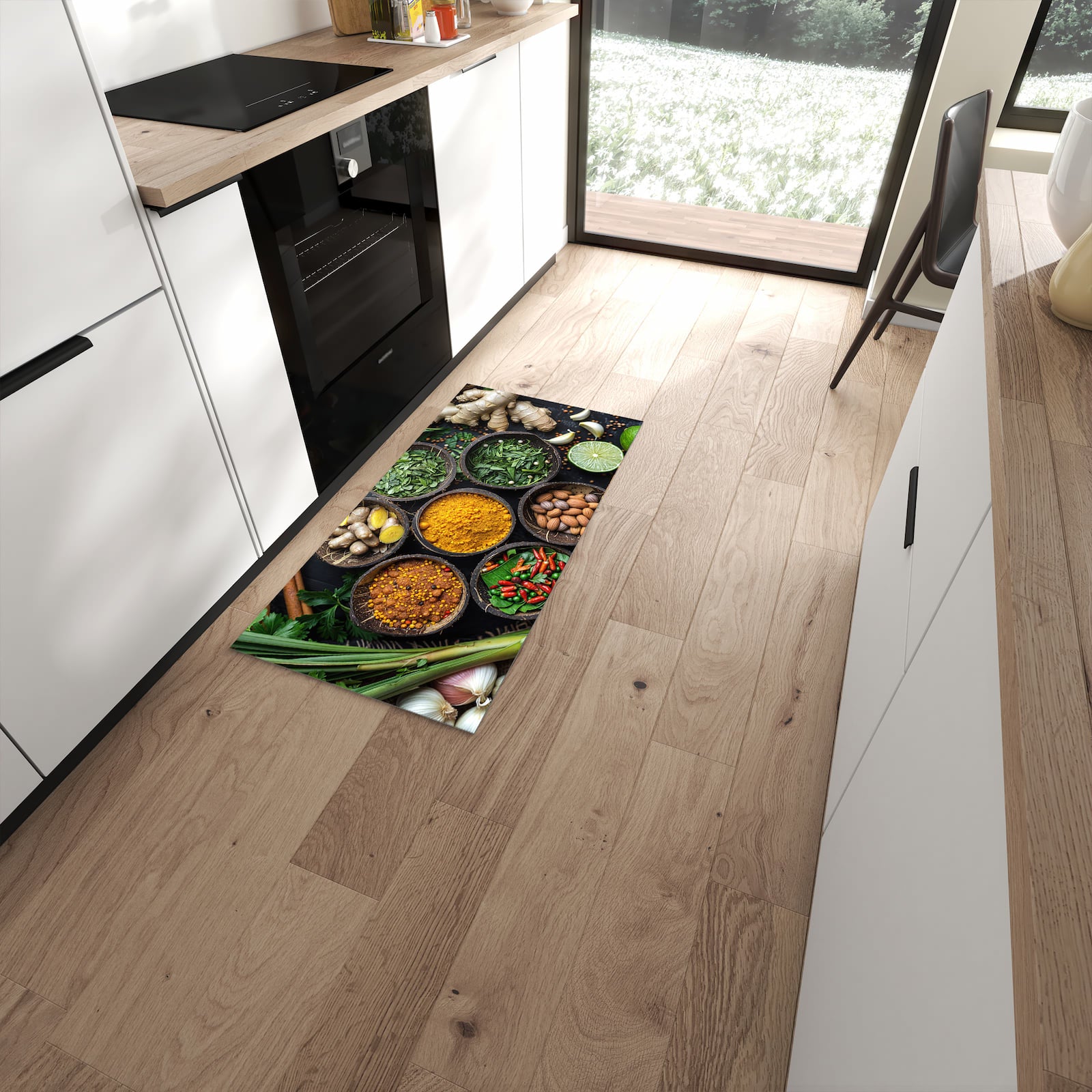 UV-beständiger Küchenläufer mit Motiv Gewürz Variationen in moderner Küche - waschbar #grösse_60 x 120 cm