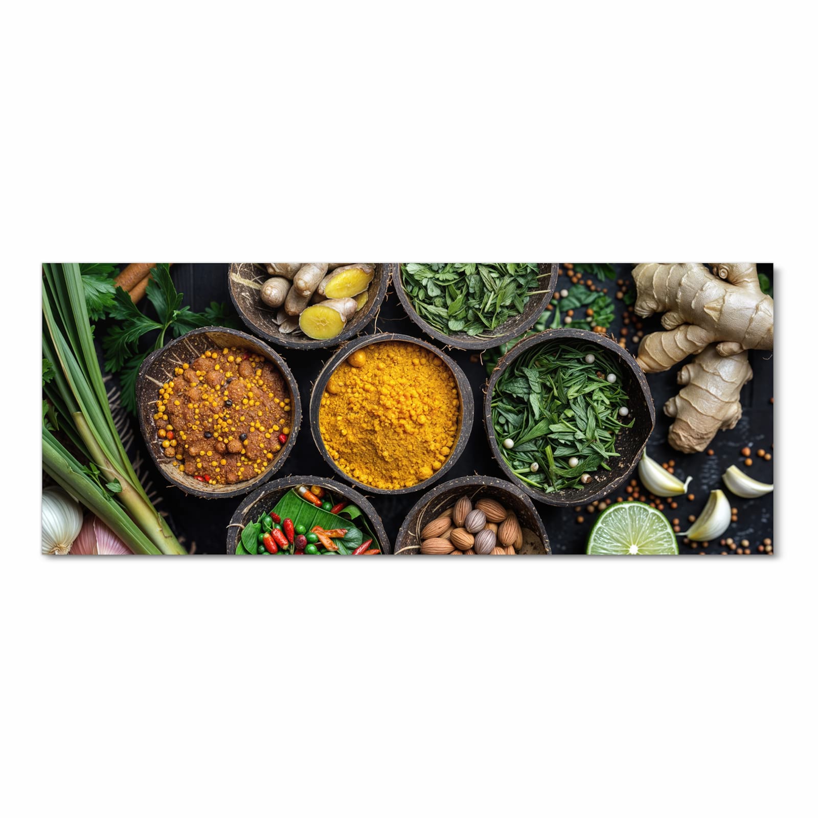 Komfortabler waschbarer Küchenteppich mit Motiv Gewürz Variationen in Frontansicht