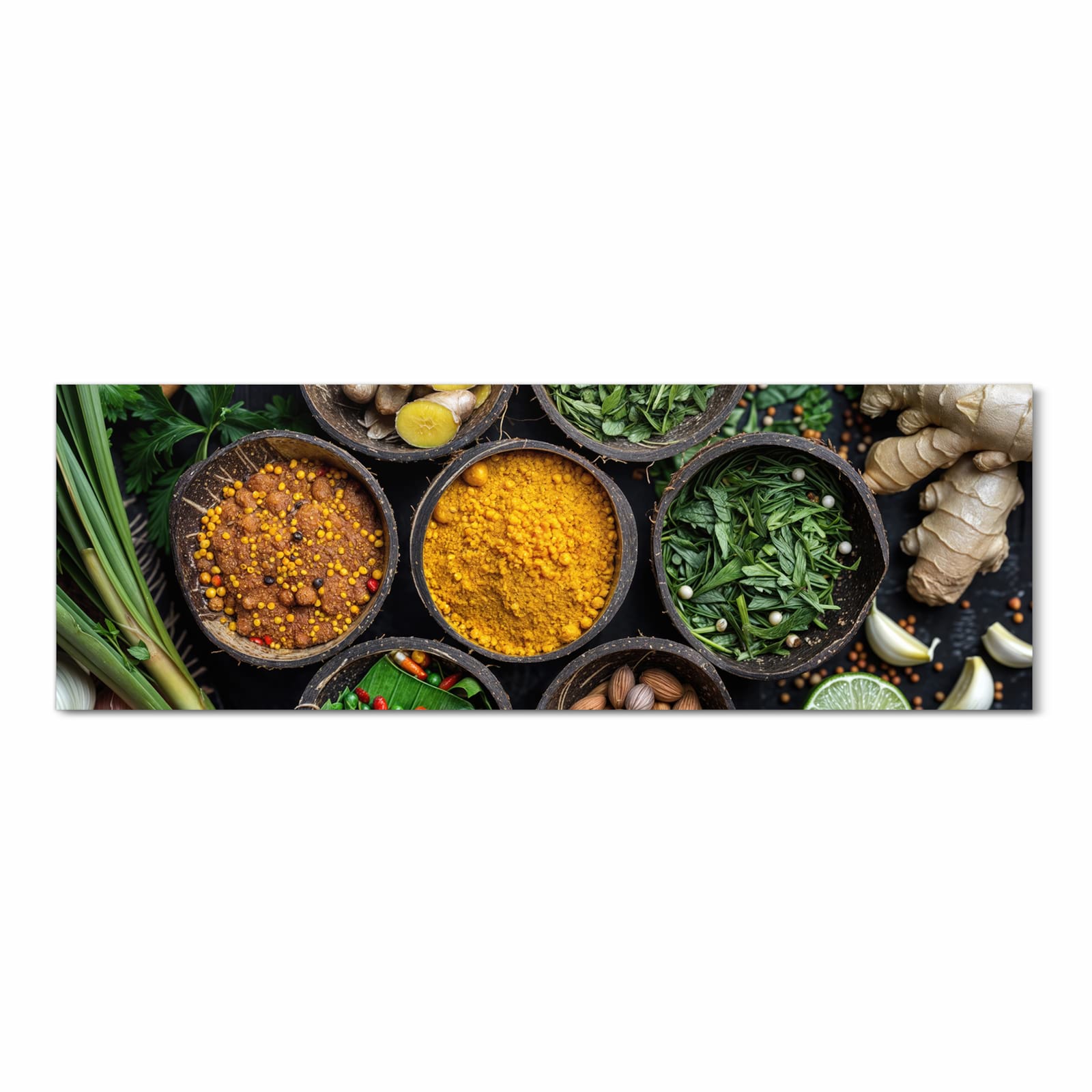 Rutschfester Küchenläufer mit Motiv Gewürz Variationen in Frontansicht für sicheren Stand