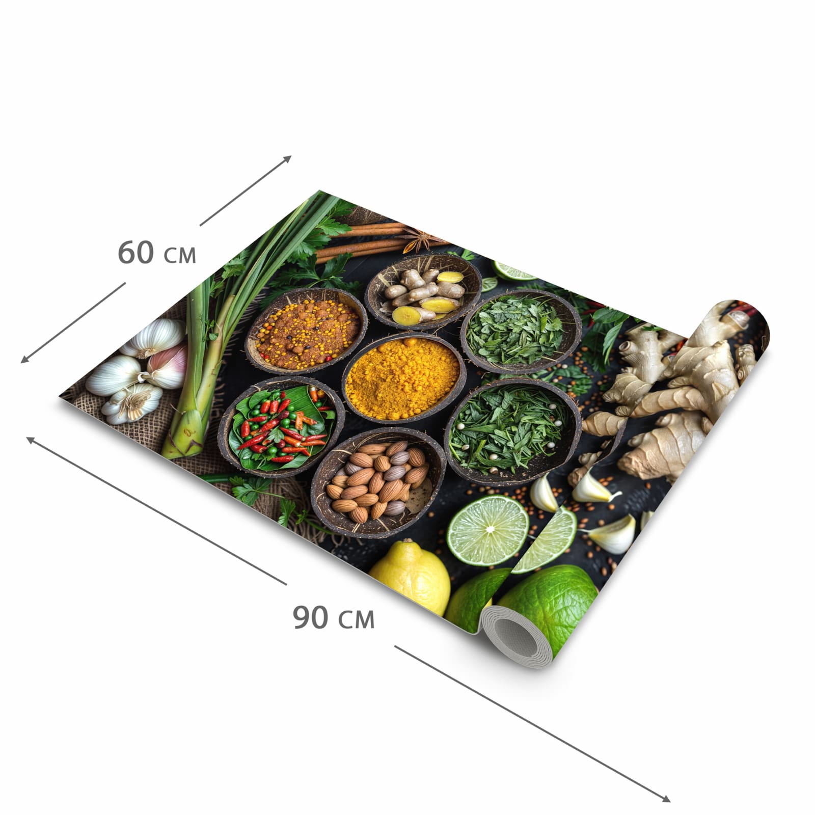 Geruchsneutraler waschbarer Küchenläufer mit Motiv Gewürz Variationen in der Grösse 80x250 cm