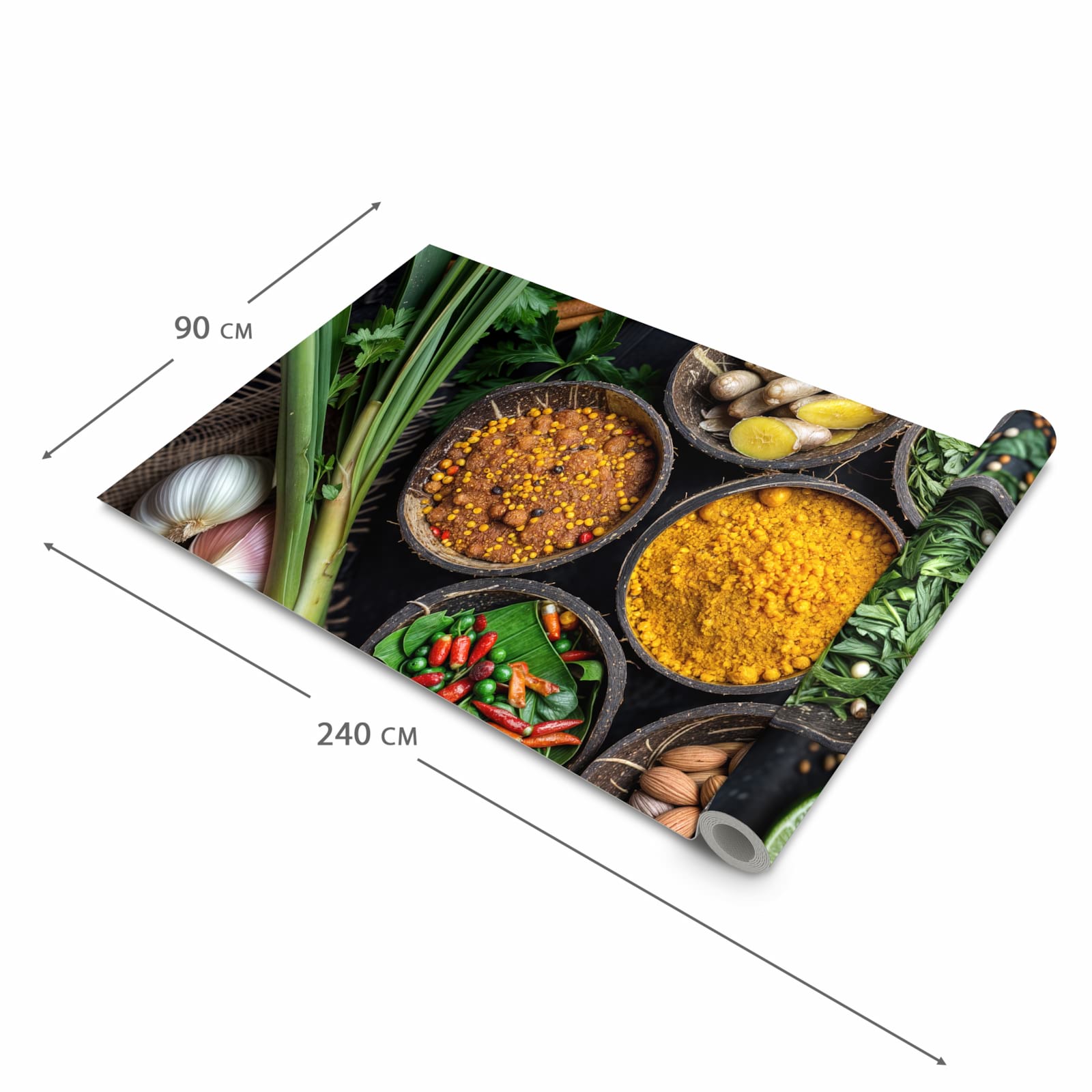 Rutschfester dünner Teppich mit Motiv Gewürz Variationen in der Grösse 80x250 cm, einfach zu reinigen