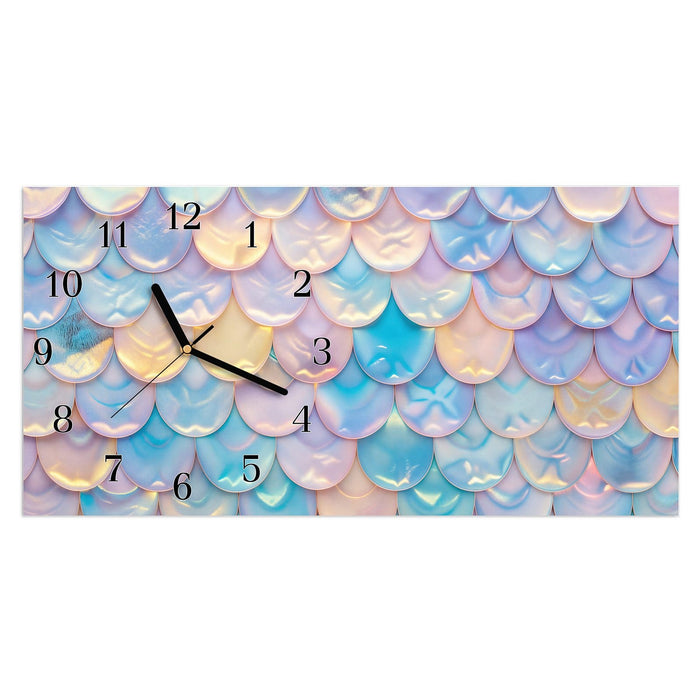 Wanduhr Schuppen Mix Pastell aus Glas – Querformat 60 × 30 cm mit Ziffernblatt Klassisch