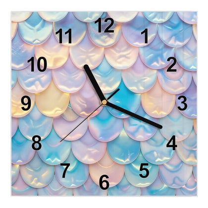 Wanduhr Quadratisch mit dem Motiv Schuppen in Pastell