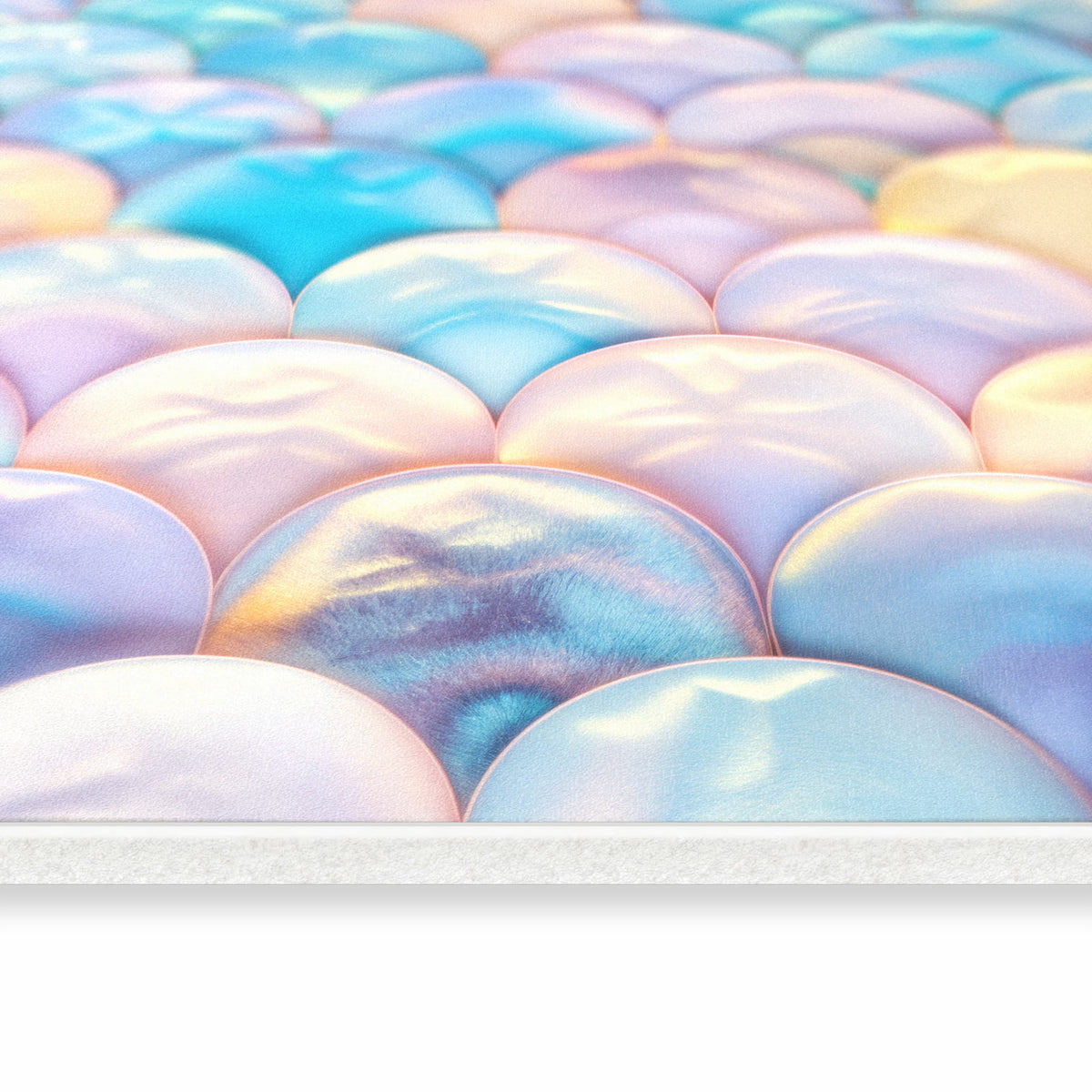 Rutschfester Küchenteppich mit Motiv Schuppen Mix Pastell in seitlicher Ansicht