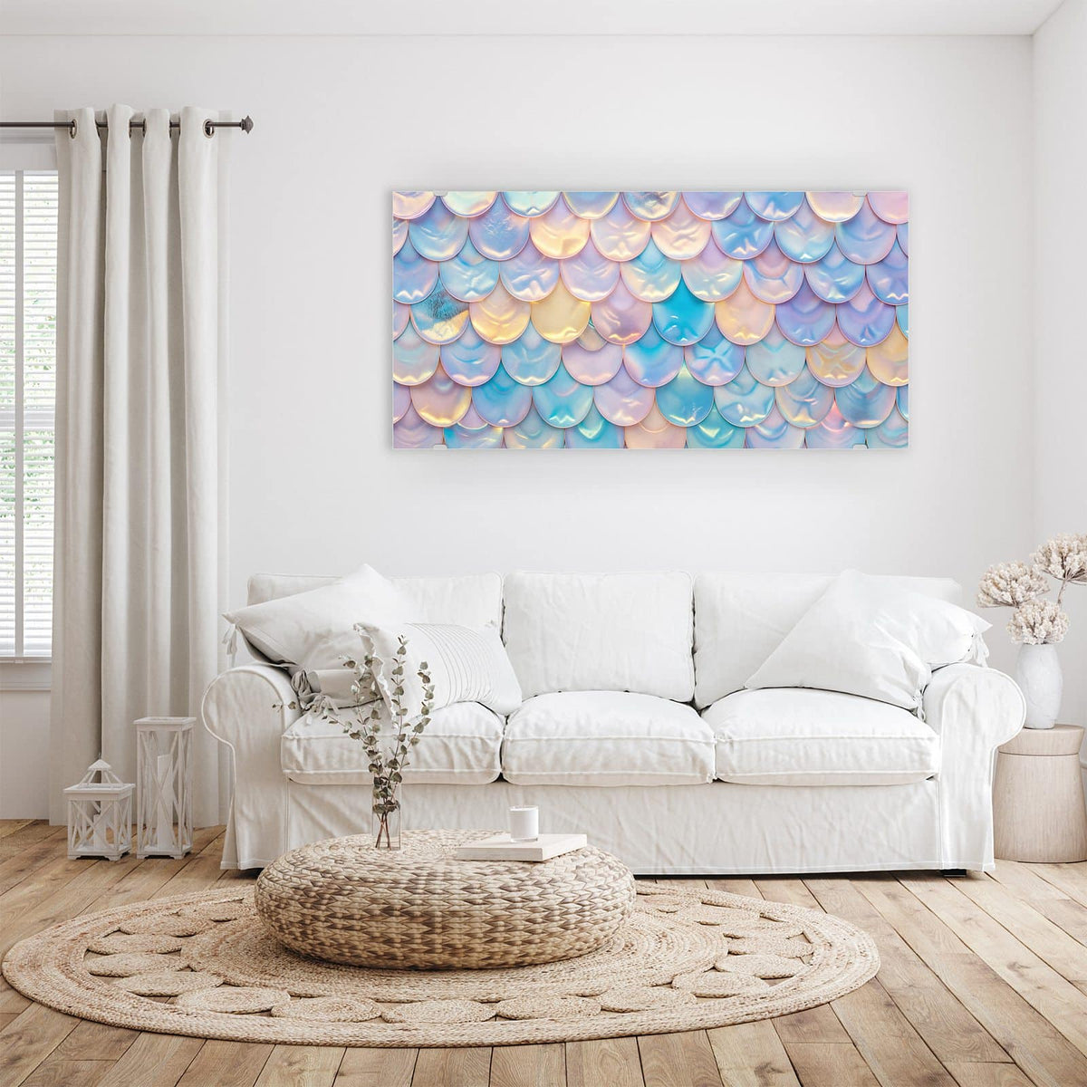 Wandbild - Schuppen in Pastell - Querformat – Schillernde Schuppen in Pastell