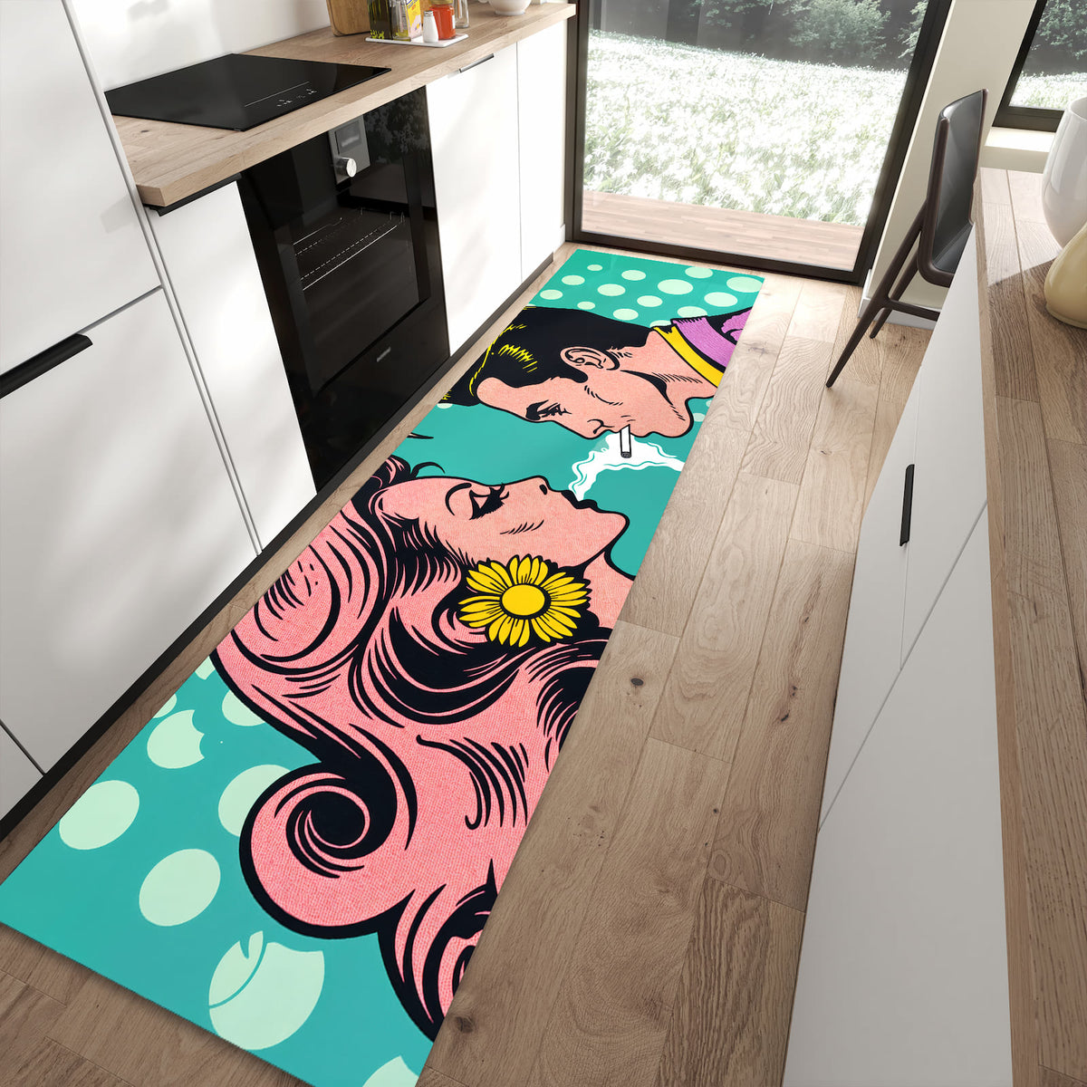 Küchenteppich mit Motiv Retro Pop Art Duo für angenehme Haptik in moderner Küche