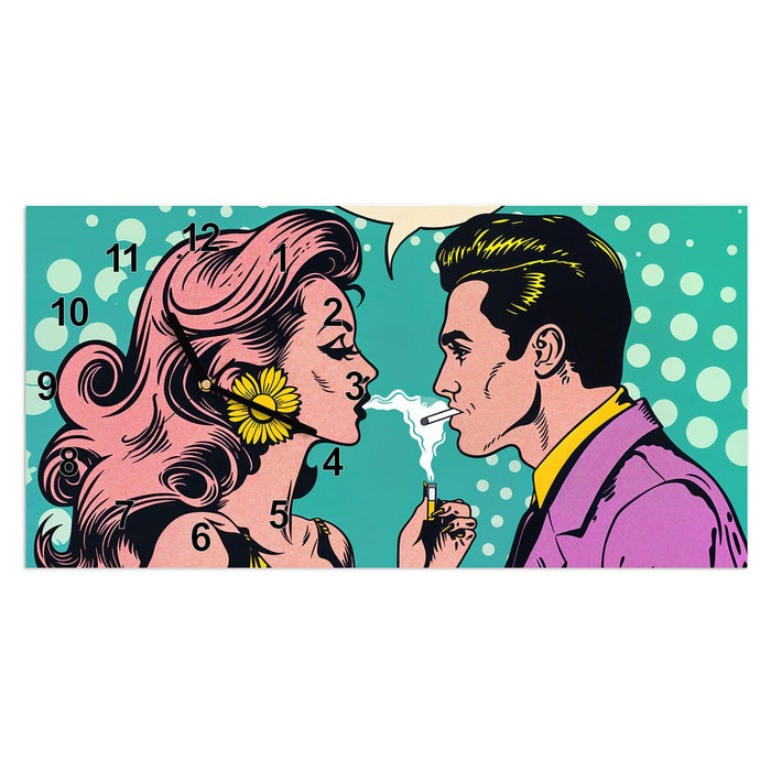 Wanduhr Retro Pop Art Duo aus Glas – Querformat 60 × 30 cm mit Ziffernblatt Modern