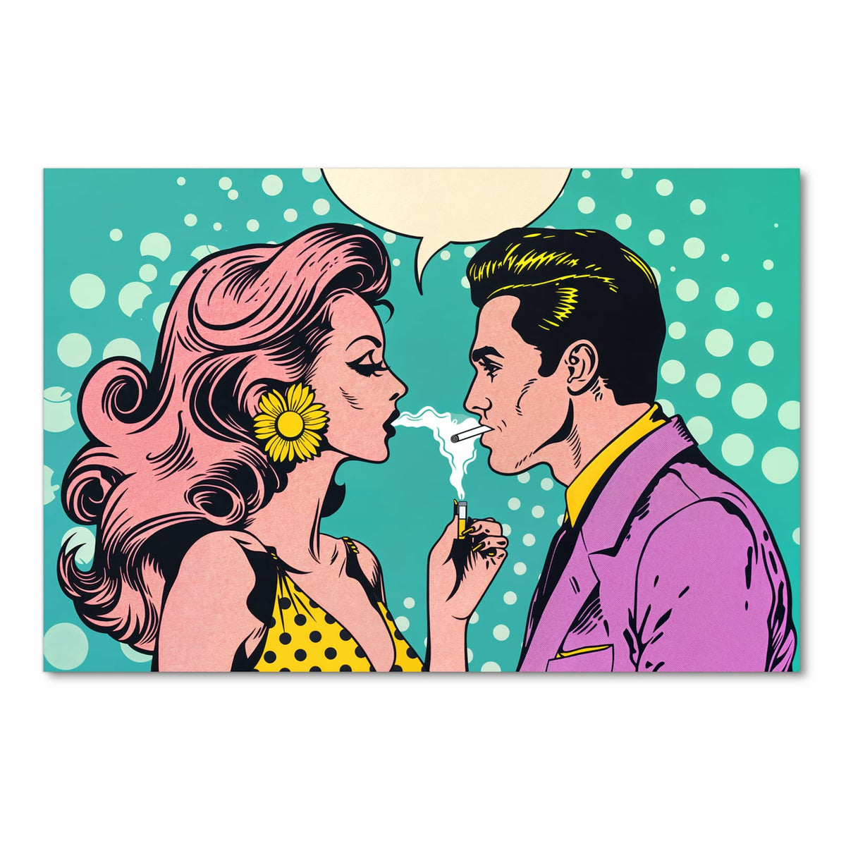 Dünner Küchenteppich mit Motiv Retro Pop Art Duo in Frontansicht für Ordnung & Übersicht