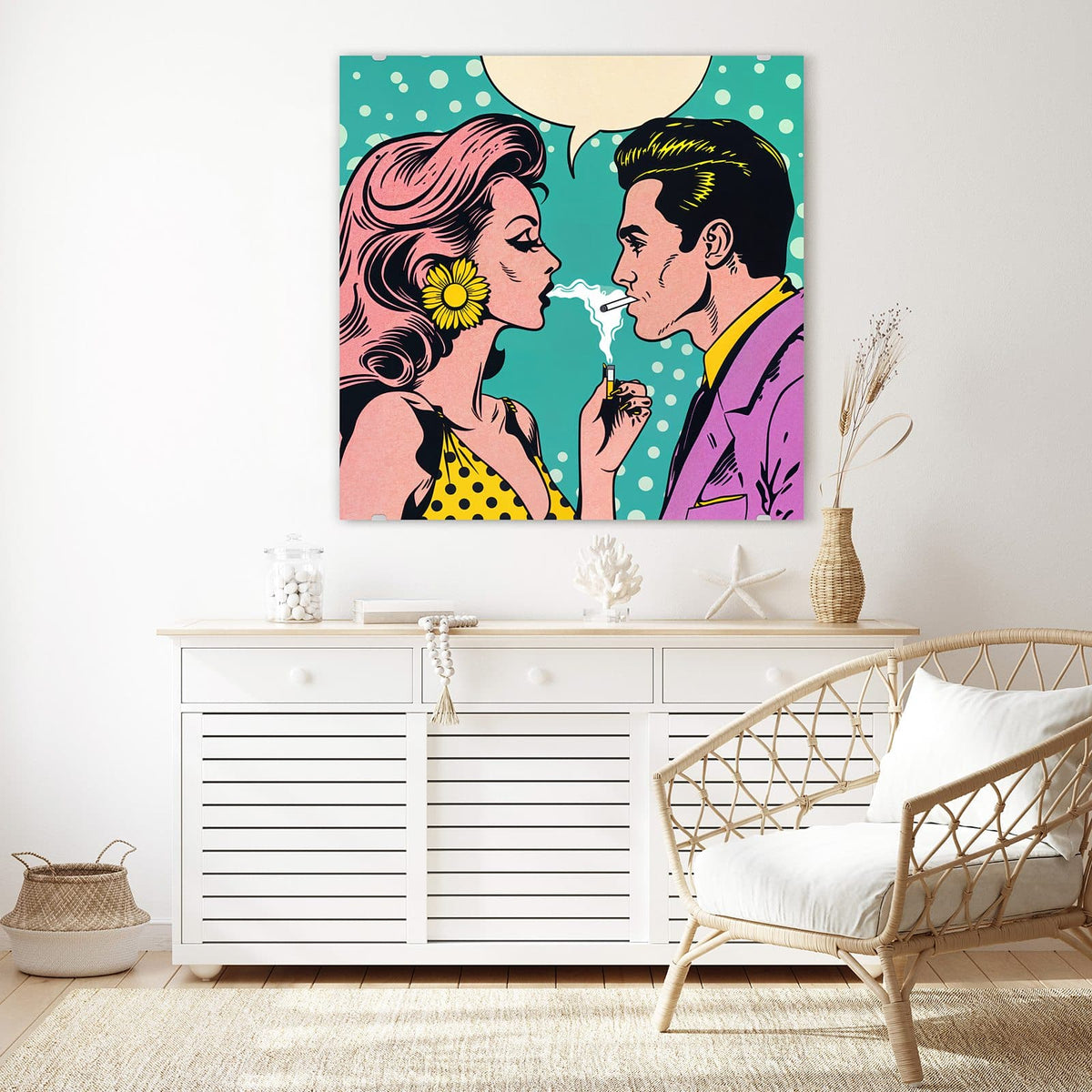 Echtglas, 4 mm – kein Acryl, keine Folie – Wandbild - Paar mit Sprechblase - Quadratisch